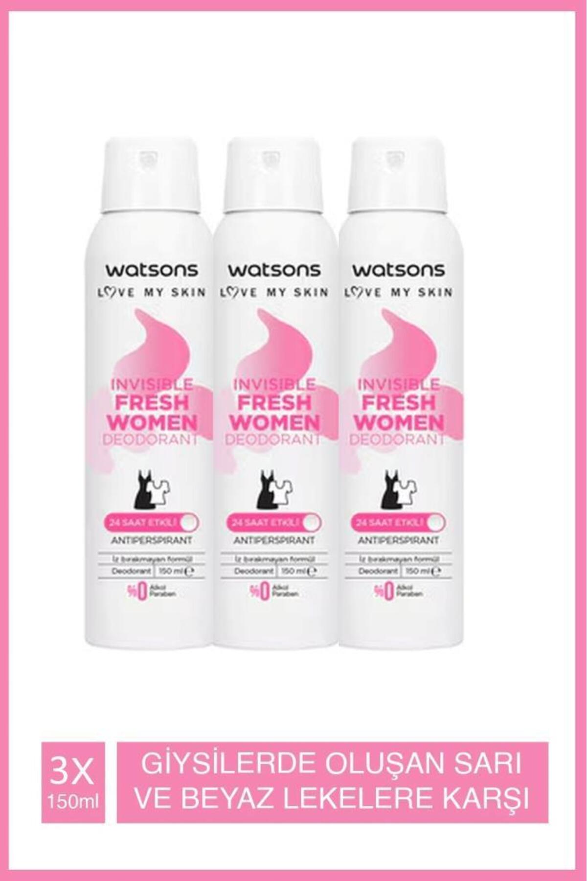 اسپری دئودورانت پودری Invisible Fresh واتسونز Watsons، بسته ۳ عددی ۱۵۰ میلی‌لیتری