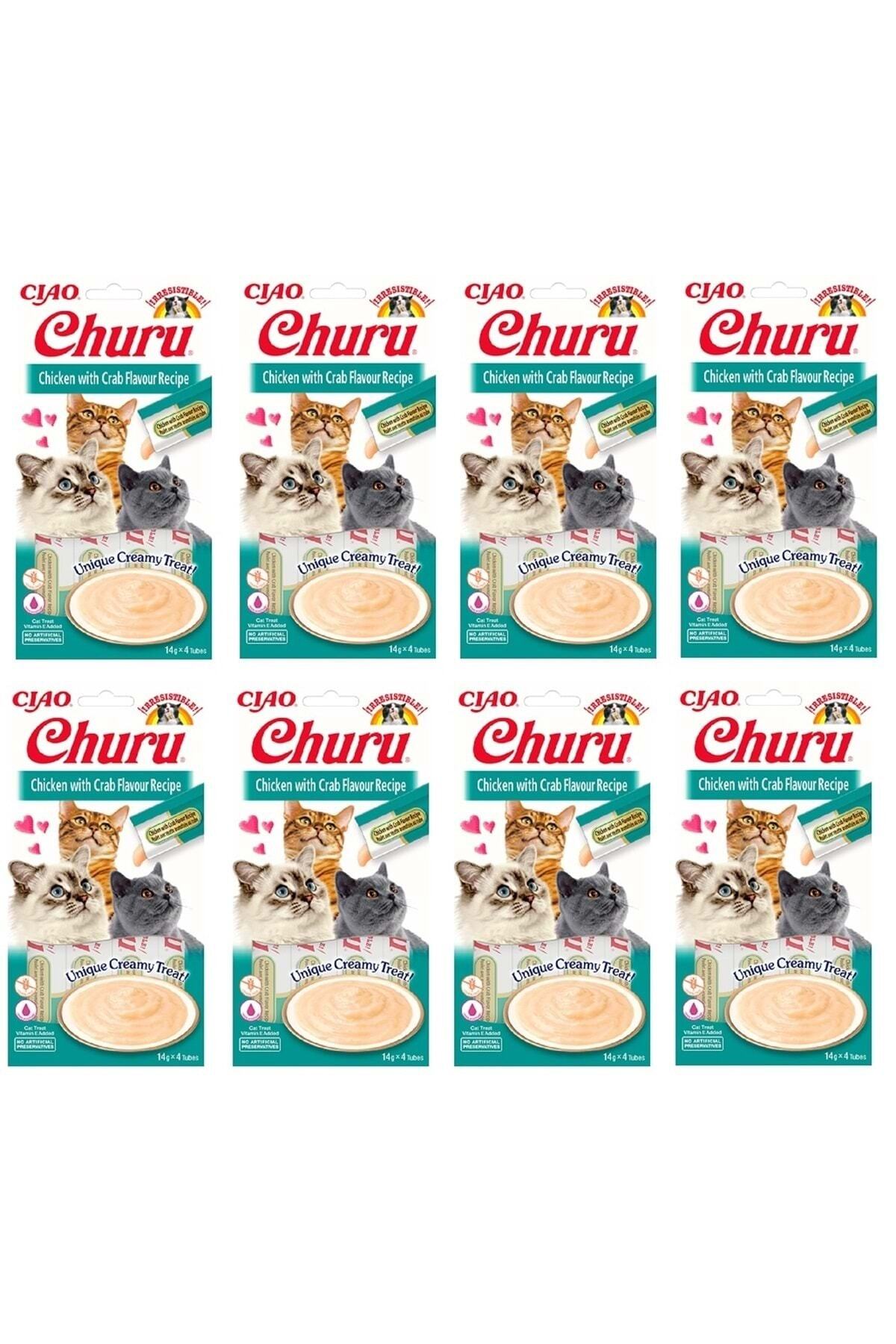 تشویقی کرمی گربه اینابا Inaba Churu Cream با طعم مرغ و خرچنگ، بسته 4×8