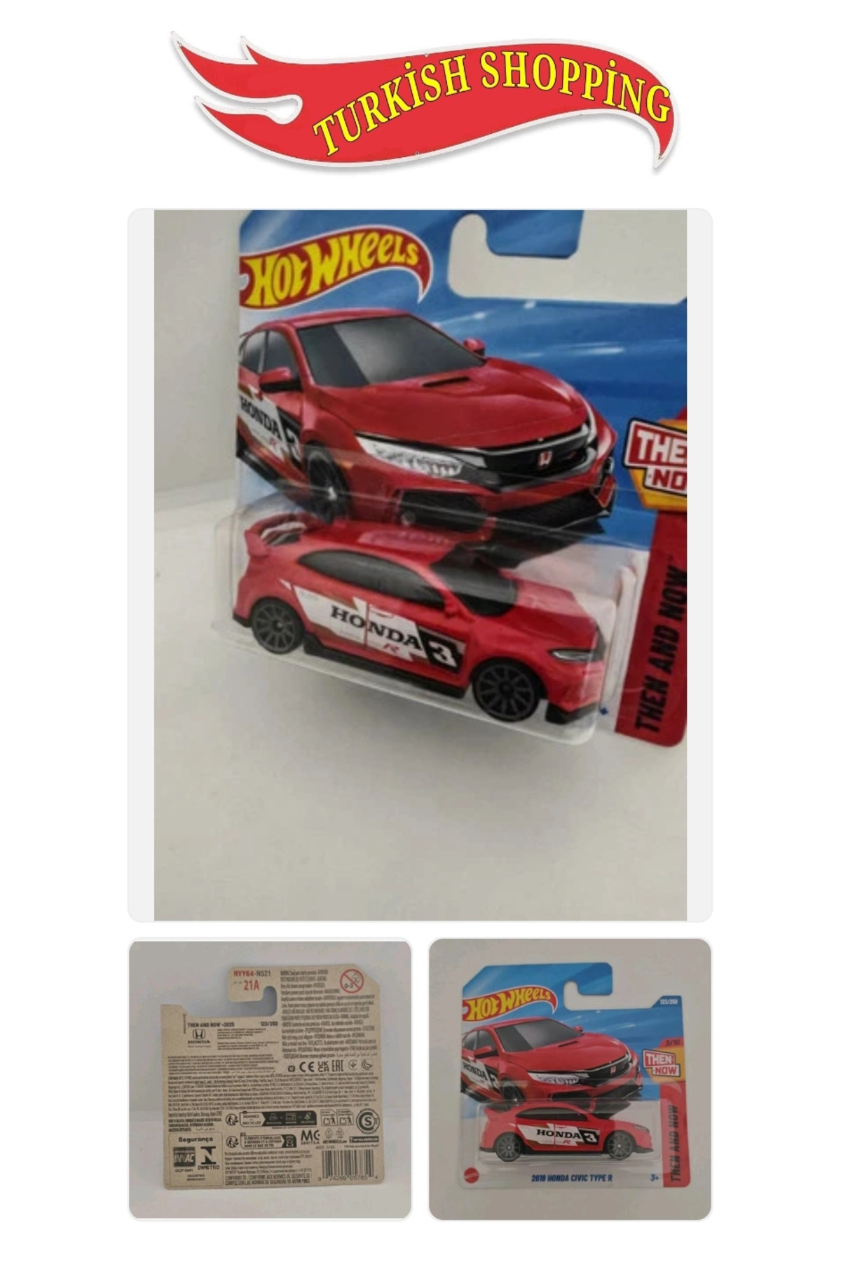 ماشین اسباب بازی 1:64 مقیاس 2025 کیس 2018 هوندا سیویک تایپ R از ترکیه HOT WHEELS