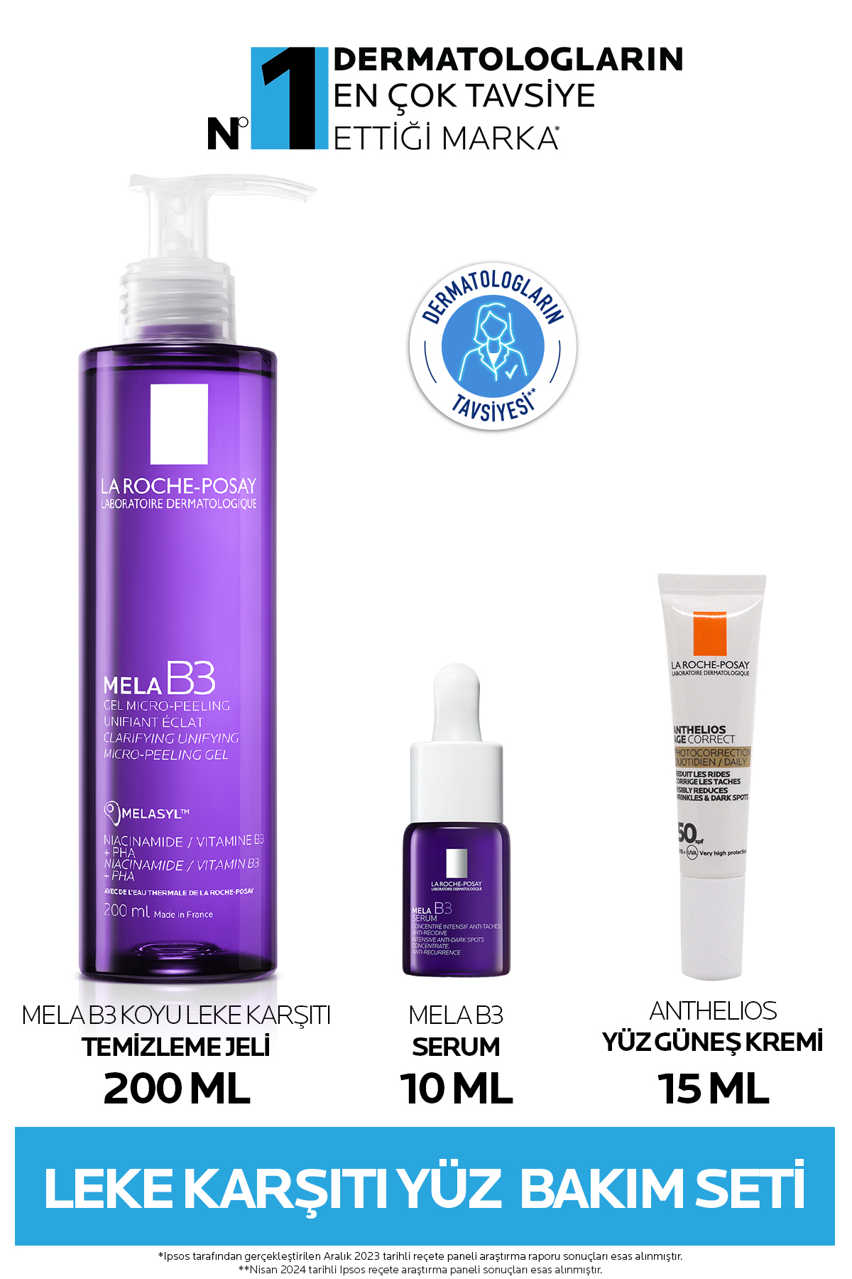ست مراقبت پوست مجموعه از ضد پوست: ژل تمیز کننده MELA 200ML و SERUM10ML همانجا آفتاب 15 میل La Roche Posay