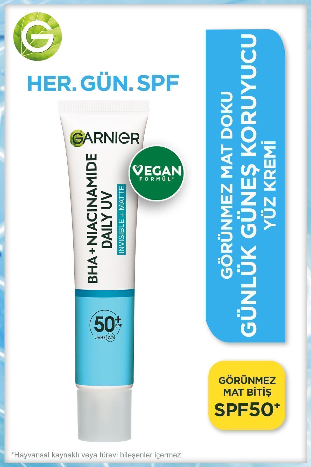 Garnier ضدآفتاب روزانه بافت مایع کرم صورتی BHA+Niasinamide Pure &amp; Clean SPF50 40 میلی لیتر