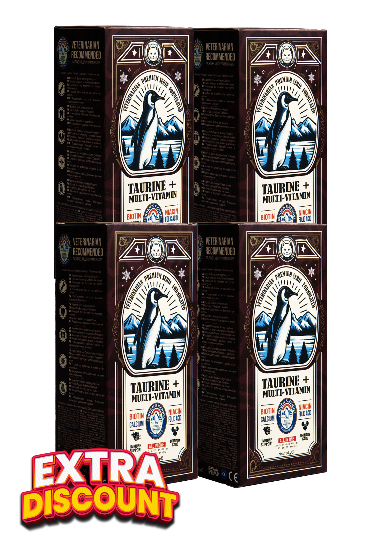 مولتی‌ویتامین طبیعی گربه با تائورین، Premium 12 Supreme، ژورجنس کنل Jorgens Kennel، بسته ۴ عددی