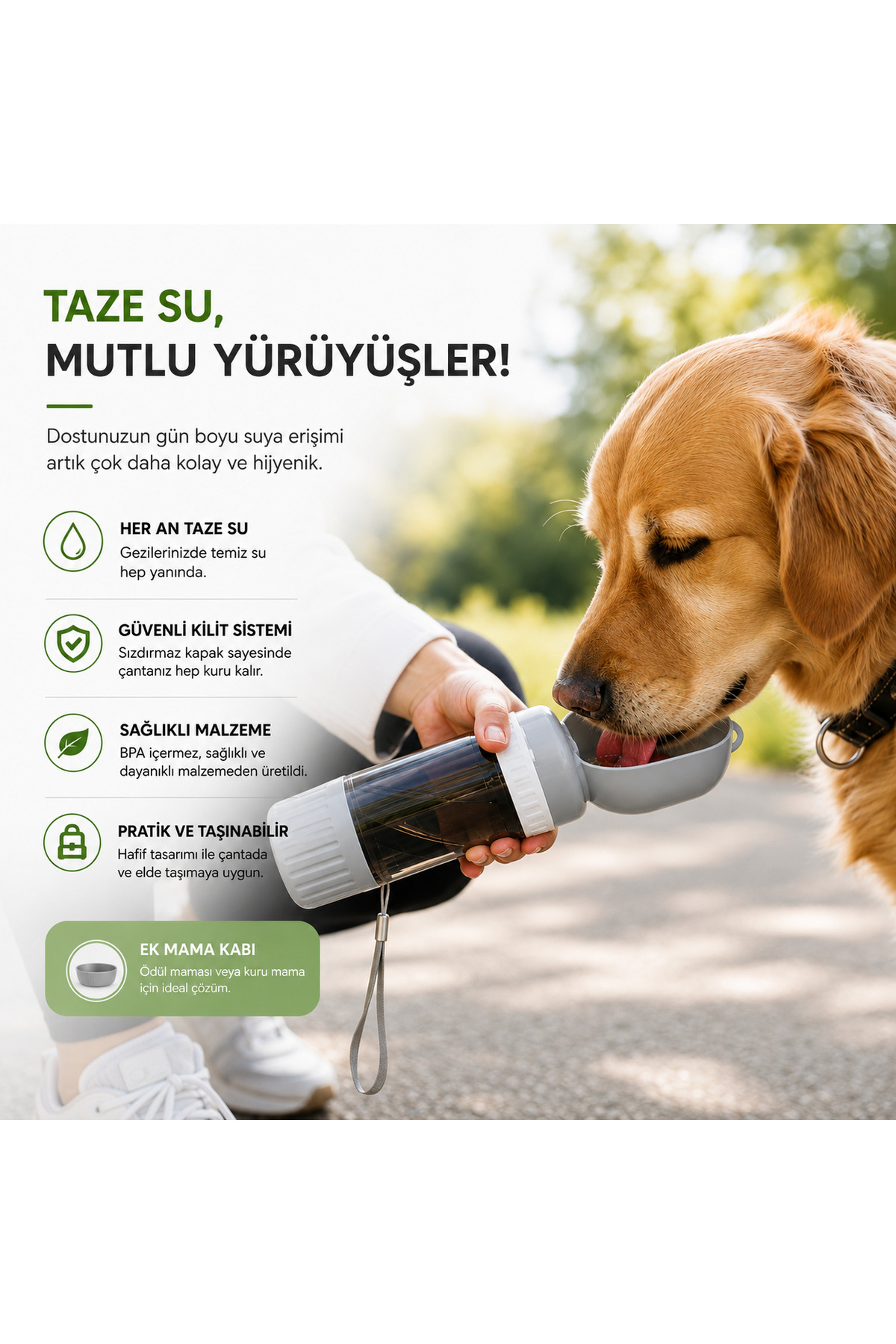 بطری آب سفری سگ و گربه لئو پت LEVO PET مدل levosuluk1، ۴۰۰ میلی‌لیتر، محفظه غذا و ضدنشت