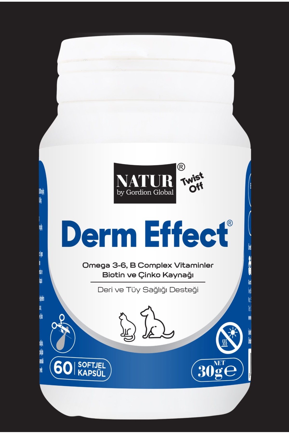 قرص مکمل حمایتی پوست و موی گربه و سگ Derm Effect، ناتور بای گوردیون گلوبال Natur by Gordion Global