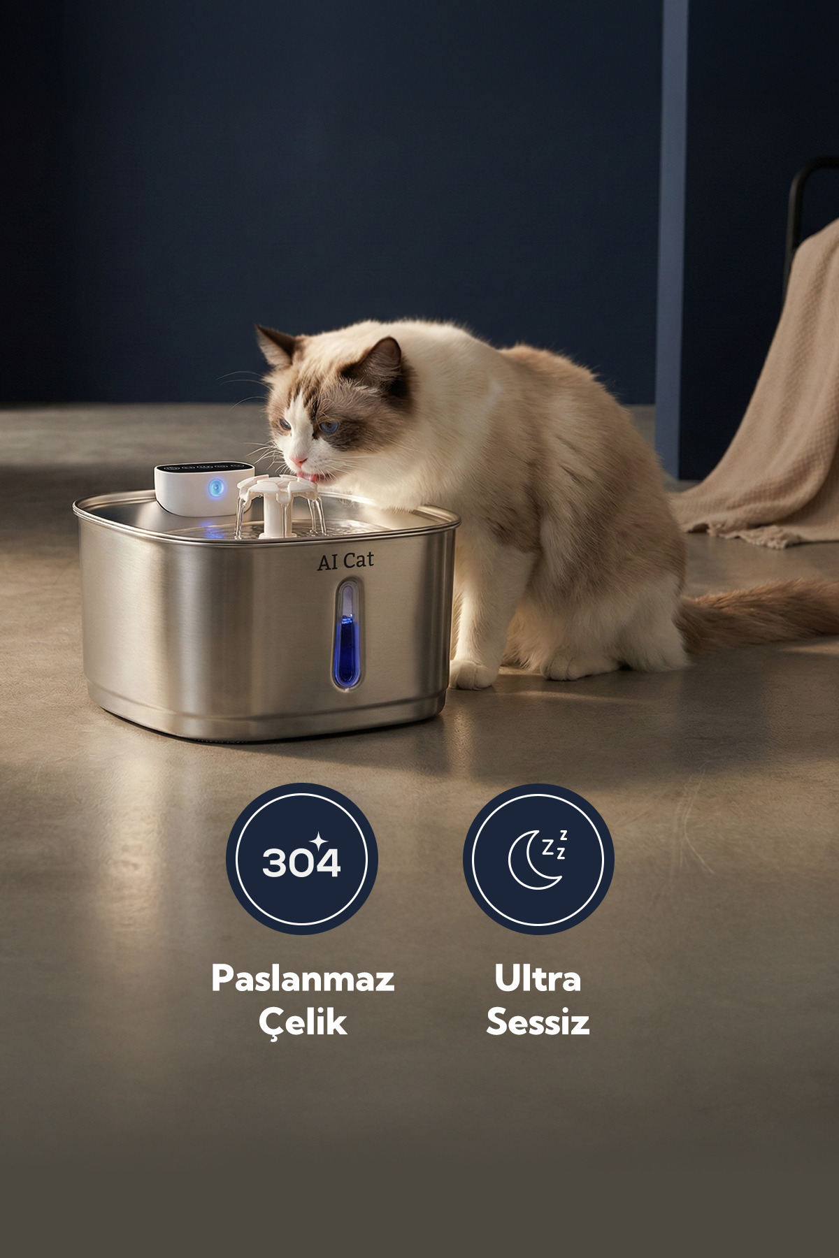 آبخوری هوشمند گربه و سگ ای‌آی کت AI Cat Hydra Metal (Hydra1)، بی‌سیم و استیل ضدزنگ