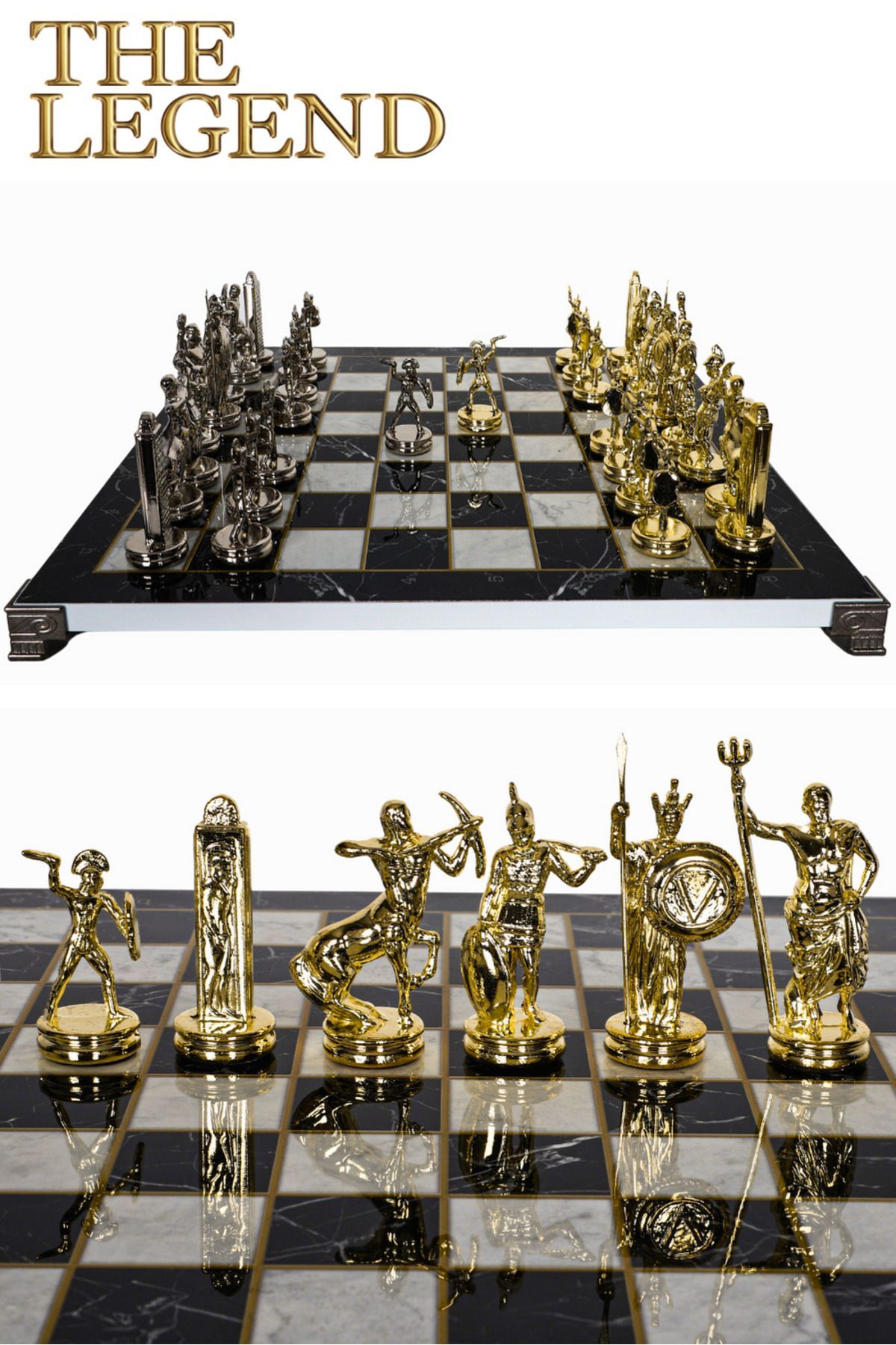 شطرنج ست فلزی بزرگ | تخته 37 سانتی متری طرح دار شکل پوزیدون اساطیری یونانی Cooper Chess
