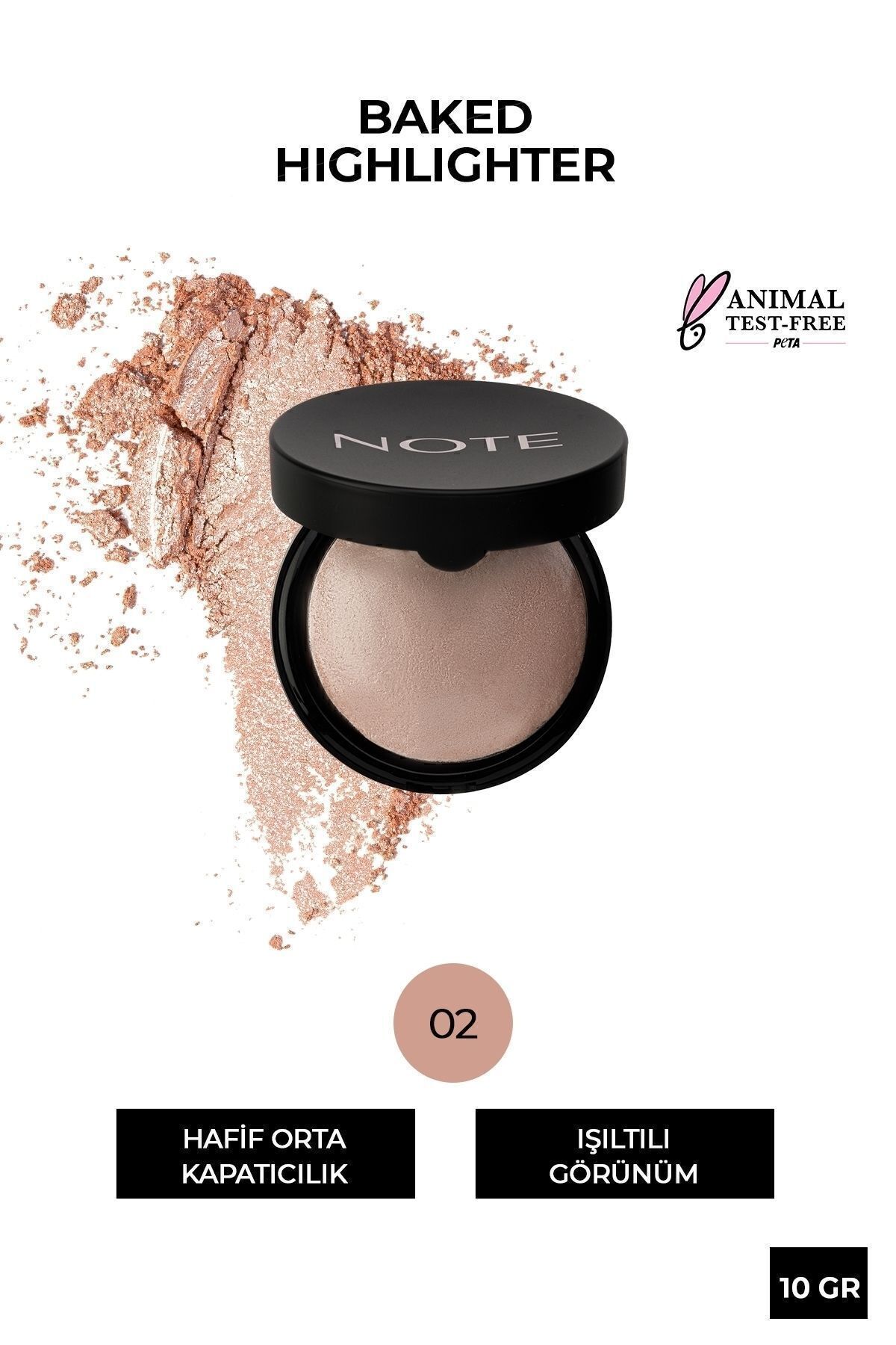 روشن‌کننده پودری براق و فشرده رنگ بژ مدل 02 Sunkiss نوت کازمتیکس Note Cosmetics