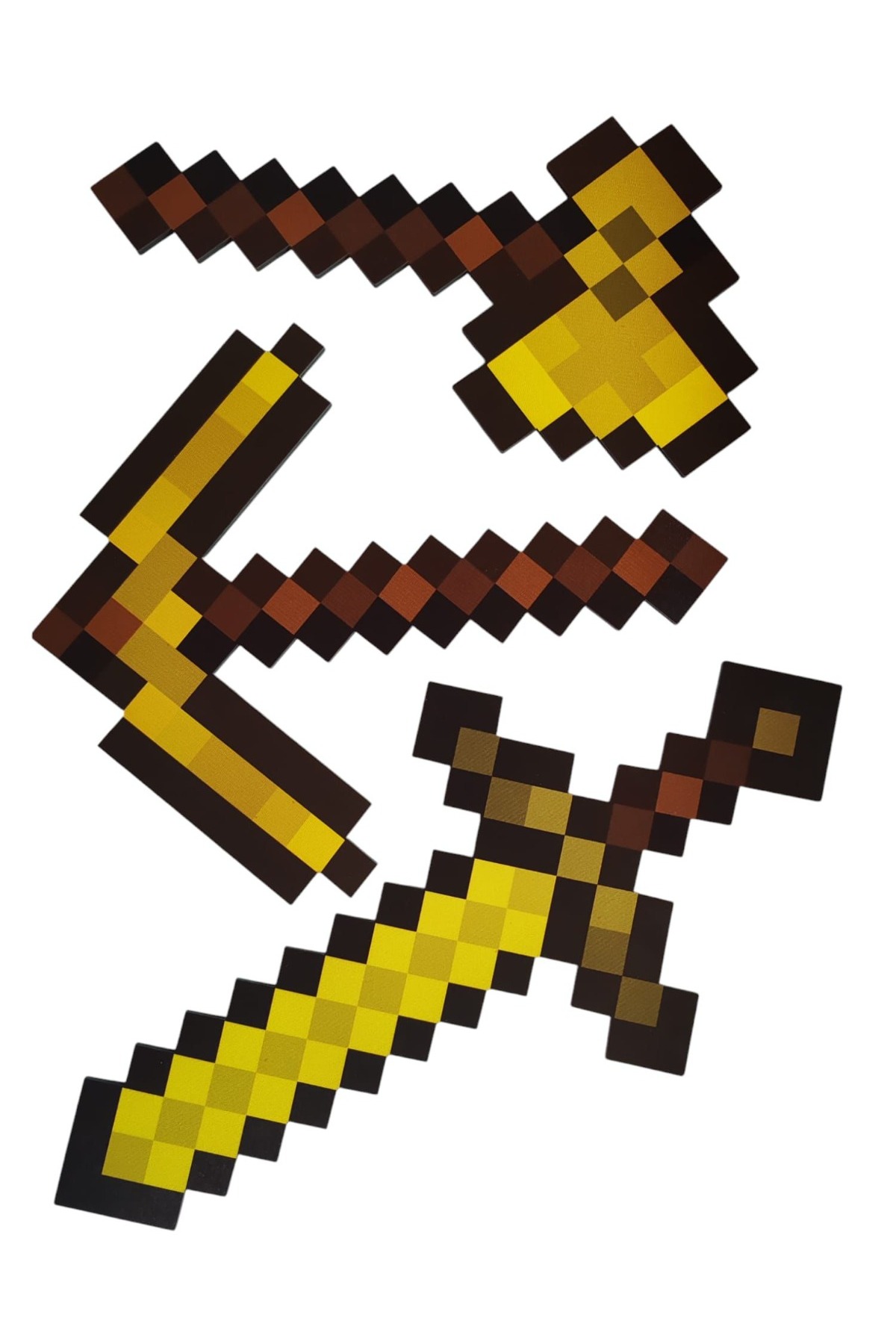 فیگور مجموعه اسباب بازی شمشیر طلایی تبر کلنگ MINECRAFT از ام دی اف چوبی 3 عددی ترکیه Deposundan Al