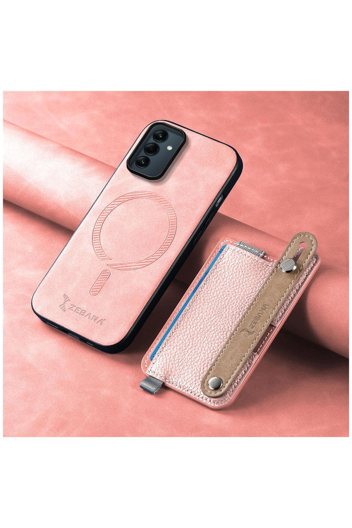 کاور و قاب SAMSUNG GALAXY A15 5G COMPATIBLE CASE ZEBANA بهترین چرمی با جای کارت 2 در 1 صورتی اورجینال Zebana