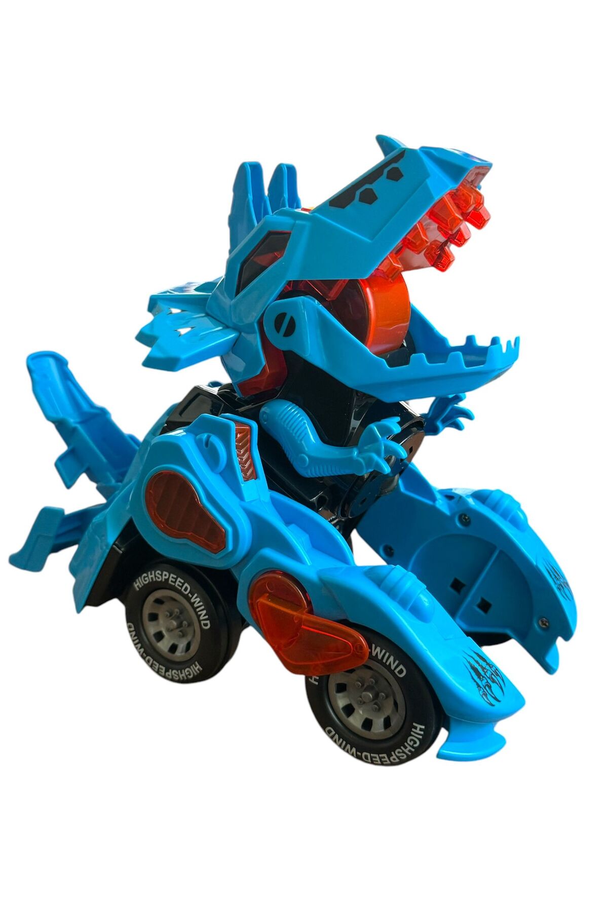 ماشین اسباب بازی TREX DINOSAUR FIGURE CAR SOUND LIGHT باطری موزیک ترانسفورماتور ربات دایناسور 20CM آبی TRUST STORE