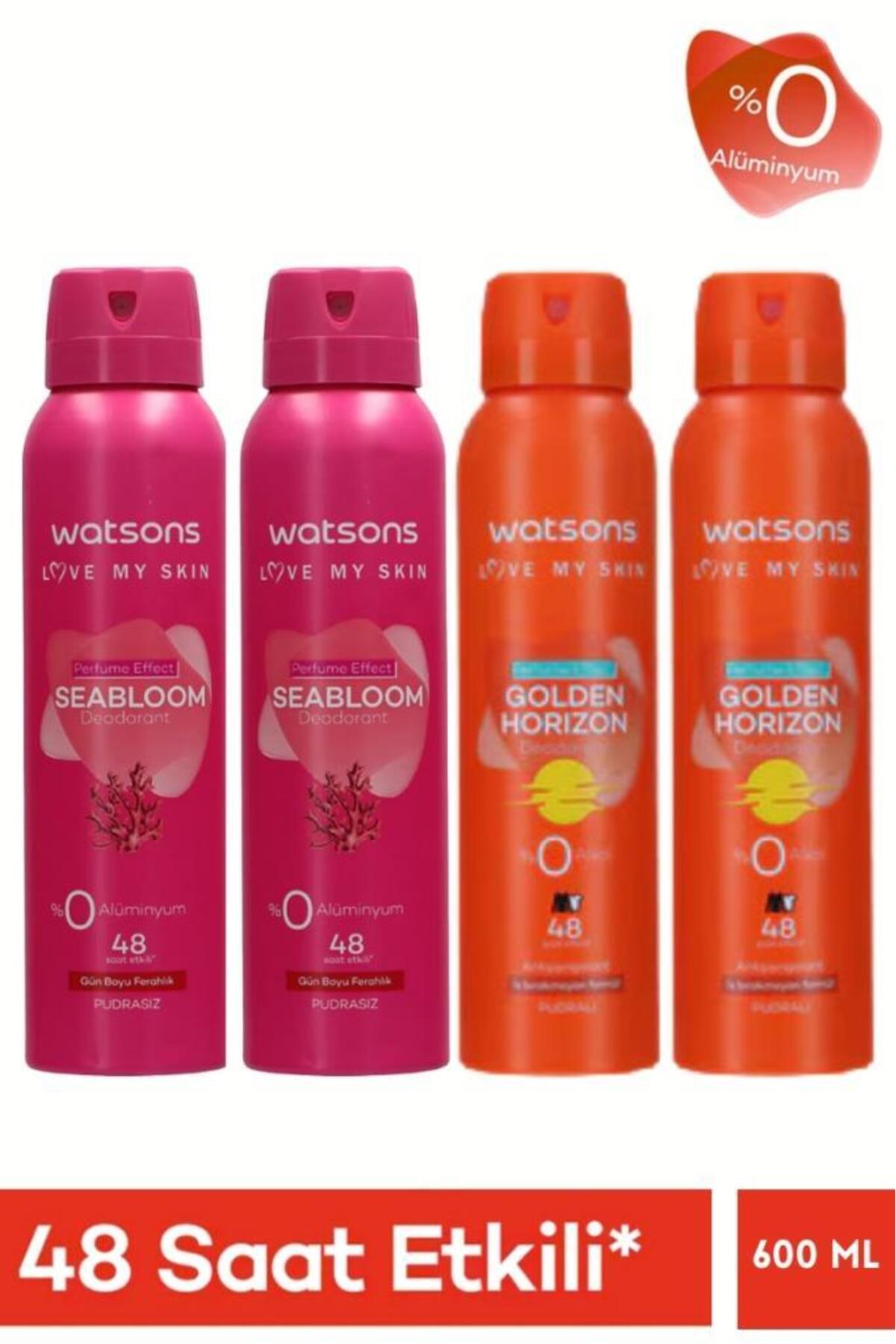 ست ۴ اسپری دئودورانت زنانه واتسونز Watsons؛ Seabloom بدون پودر ×۲ و Golden Horizon پودری ×۲ 150 Ml
