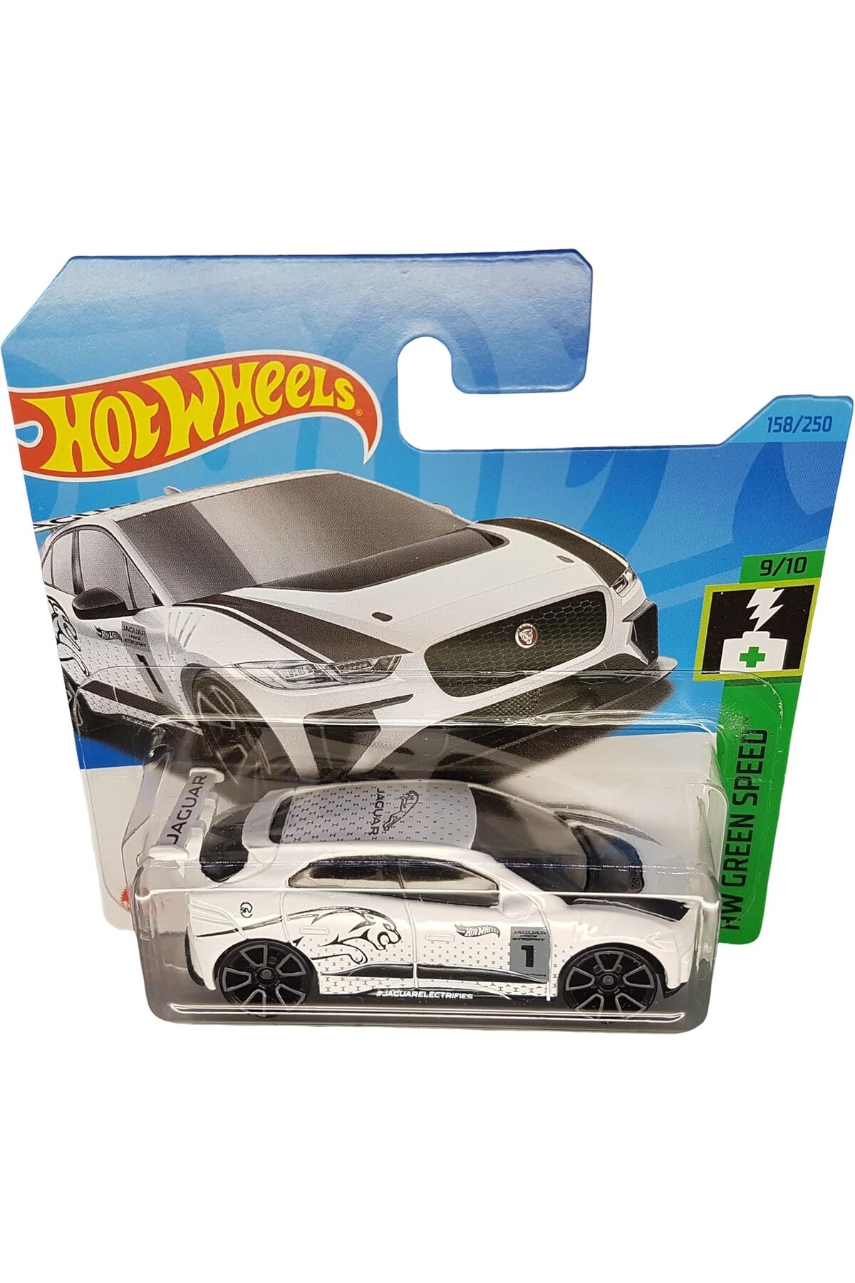 ماشین اسباب بازی JAGUAR I PACE ETROPHY HW GREEN SPEED ​​9 10 HKK25 کارت کوتاه سفید 2023 هات ویلز اورجینال HOT WHEELS