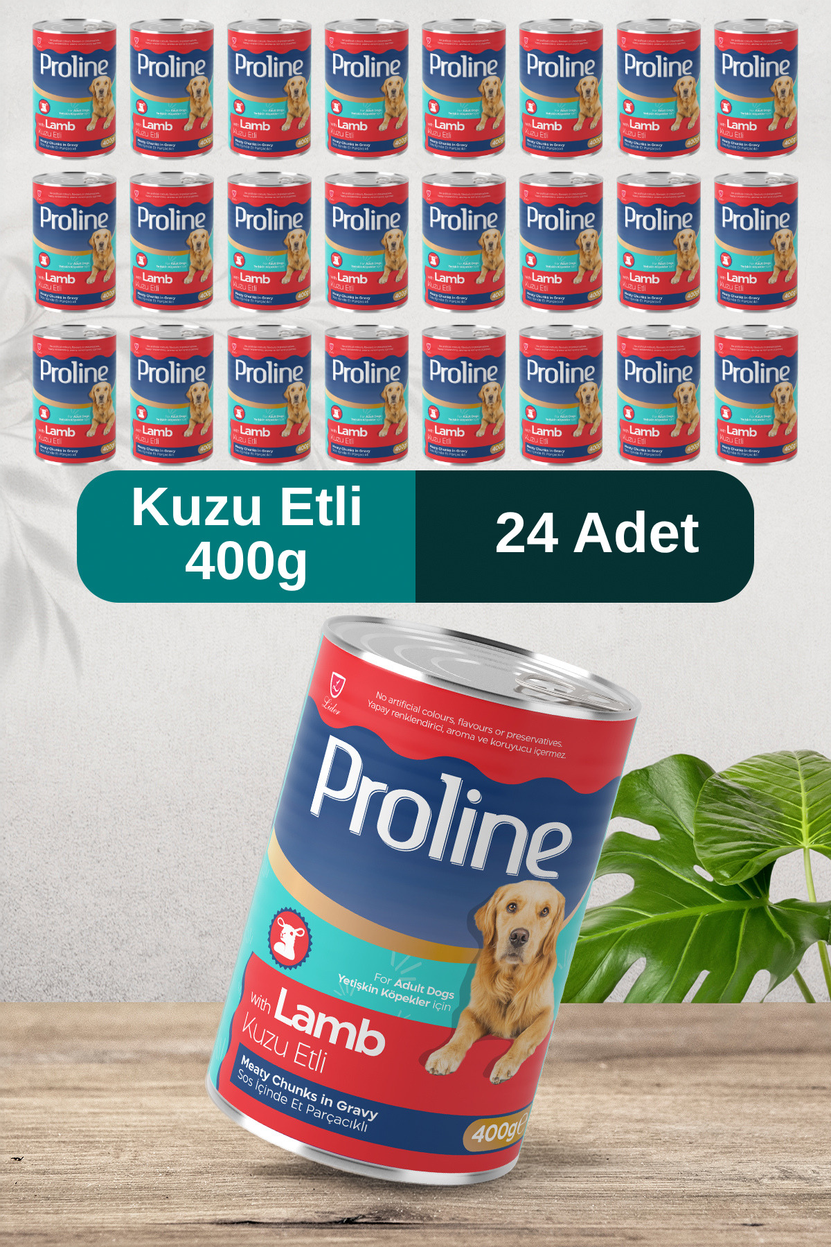 غذای کنسروی سگ پرولاین Proline با تکه‌های گوشت بره در سس، ۴۰۰ گرمی، بسته ۲۴ عددی