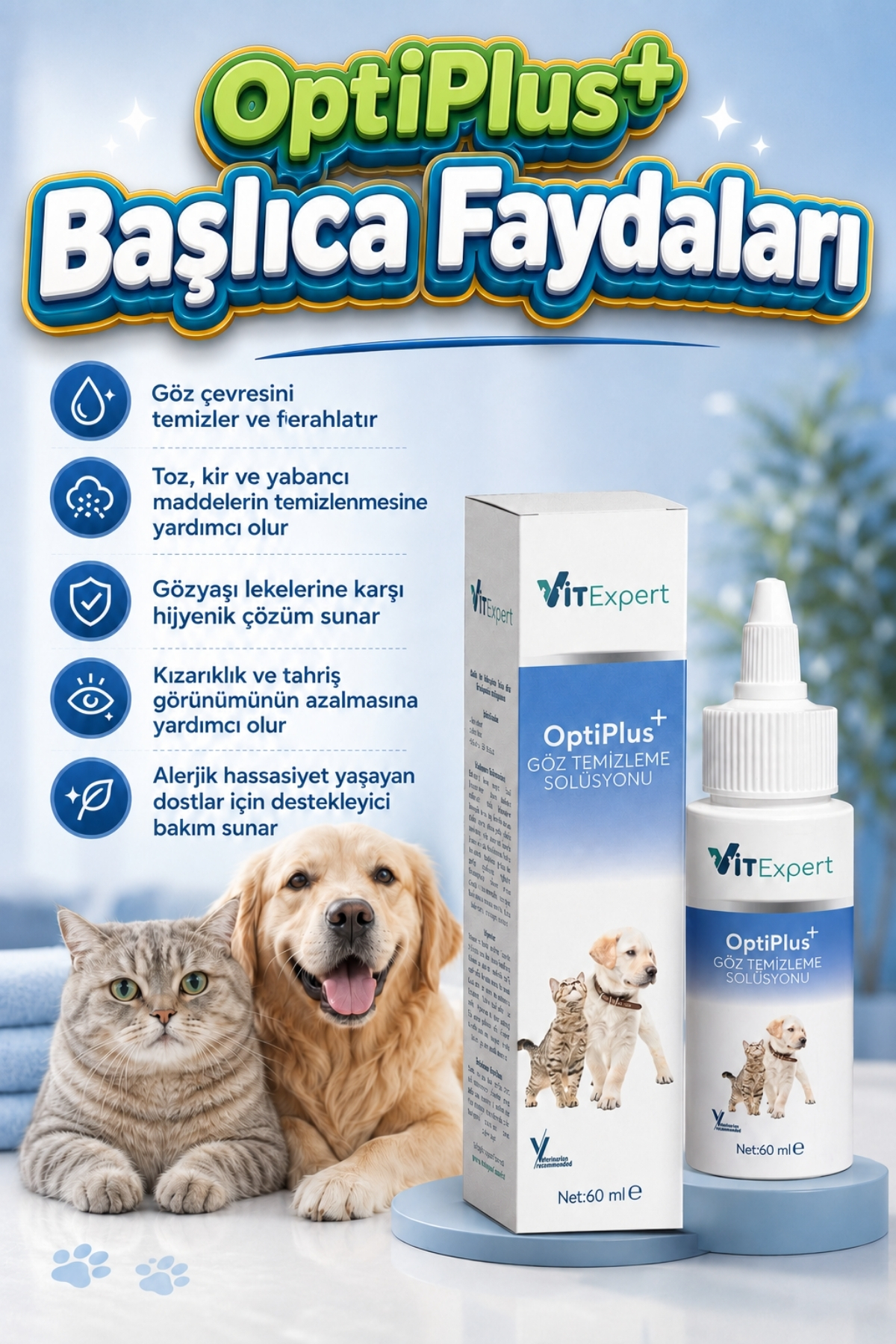 محلول پاک‌کننده چشم گربه و سگ ویت‌اکسپرت Vitexpert OptiPlus