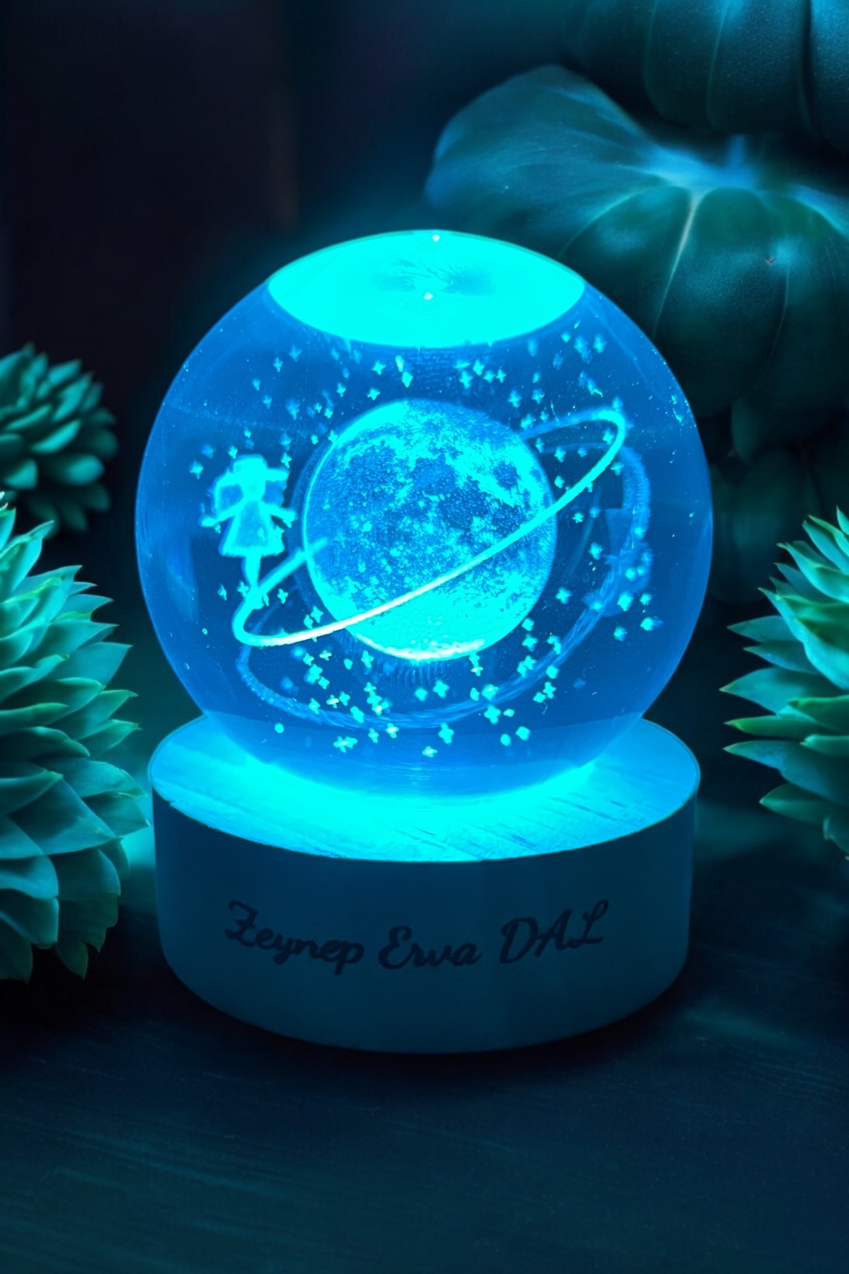 گوی برفی گلوب شیشه ای دخترانه شخصی سازی شده SATURN چراغ شب کریستالی هدیه با های LED رنگارنگ و USB از ترکیه Zeysel store