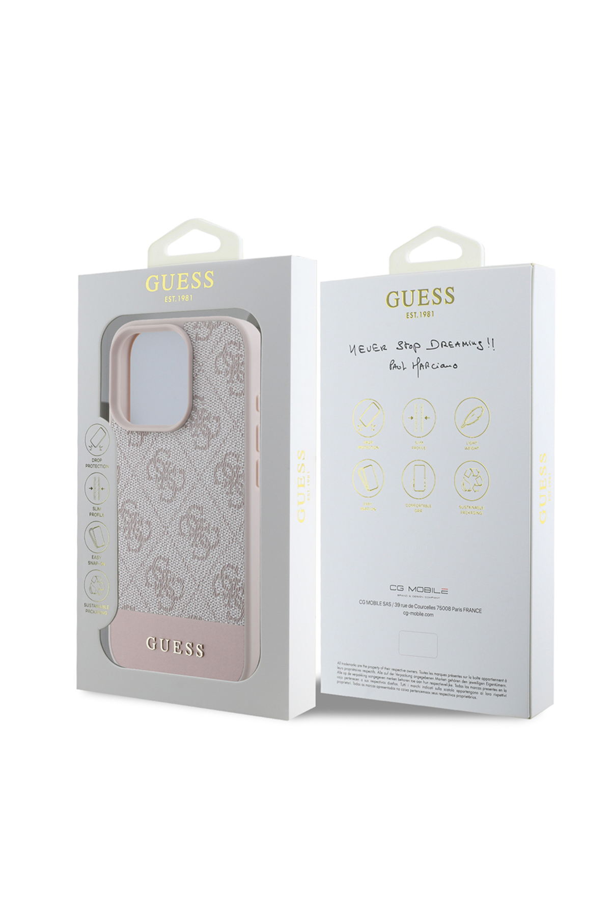 کاور و قاب روکش چرمی PU IPHONE 16 PRO CASE GUESS دارای مجوز با طرح لوگوی راه صورتی اورجینال Guess