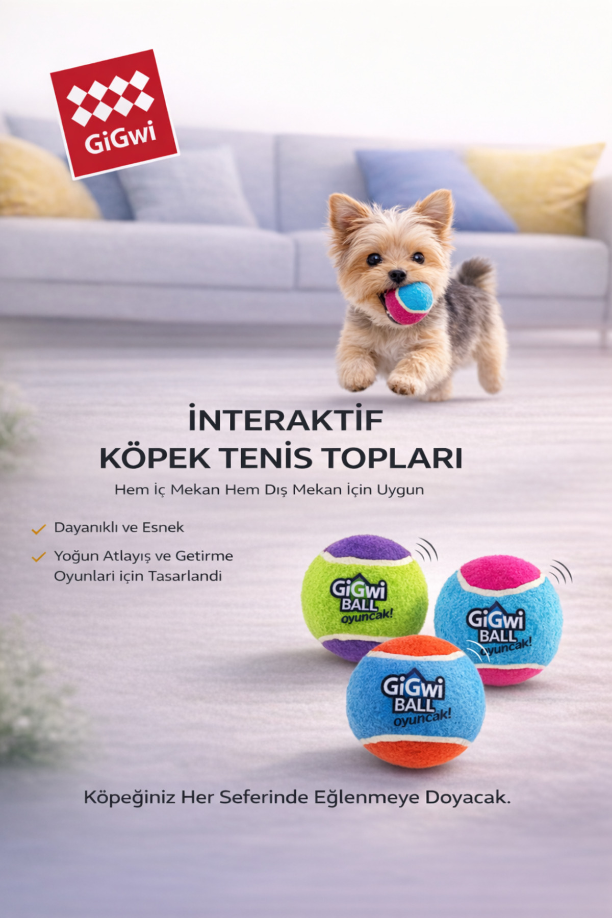 توپ بازی صدادار سگ گیگ‌وی GiGwi Ball Originals، بسته ۳ عددی، ۴ سانتی‌متر آبی