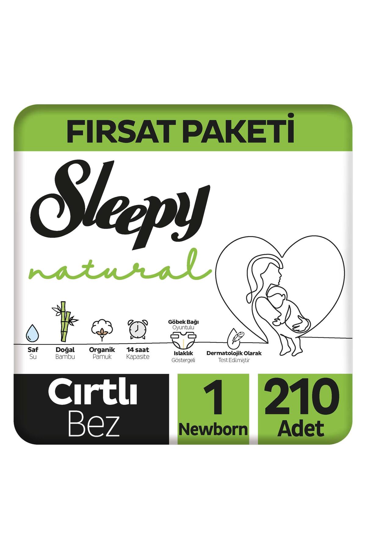 پوشک بچه پکیج طبیعی بیگ دیل سایز 1 نوزاد 210 عدد اورجینال Sleepy