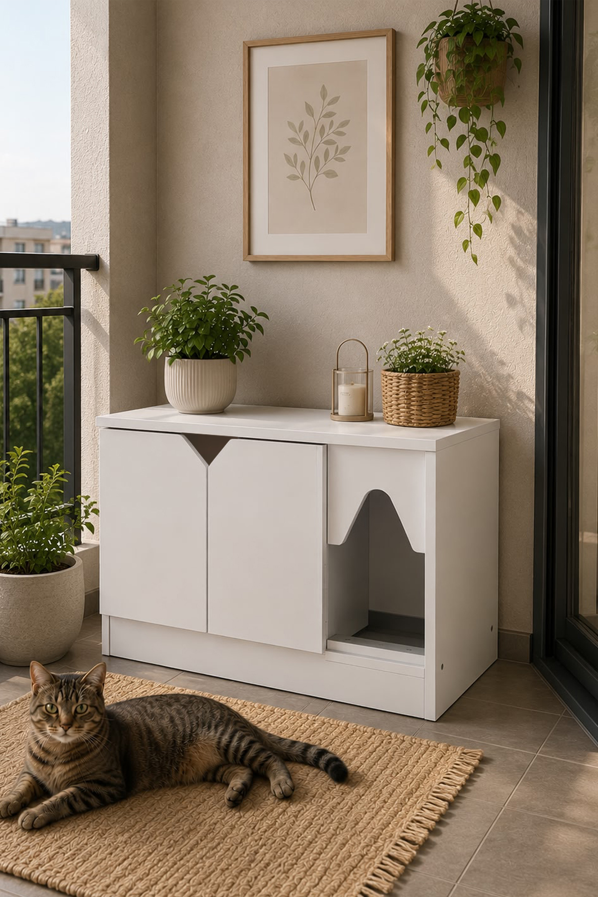 خانه گربه و کابین مخفی‌کننده توالت گربه بنیم اودام benim odam Kitty Modern مدل KT-9401.21، سفید ساده