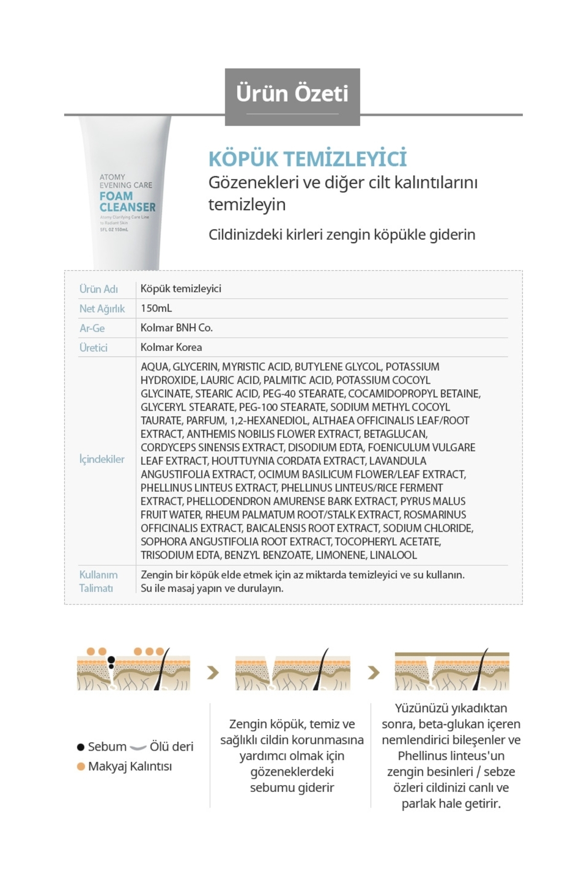 پاک‌کننده صورت فومی Evening Care با حجم 150 میلی‌لیتر Atomy