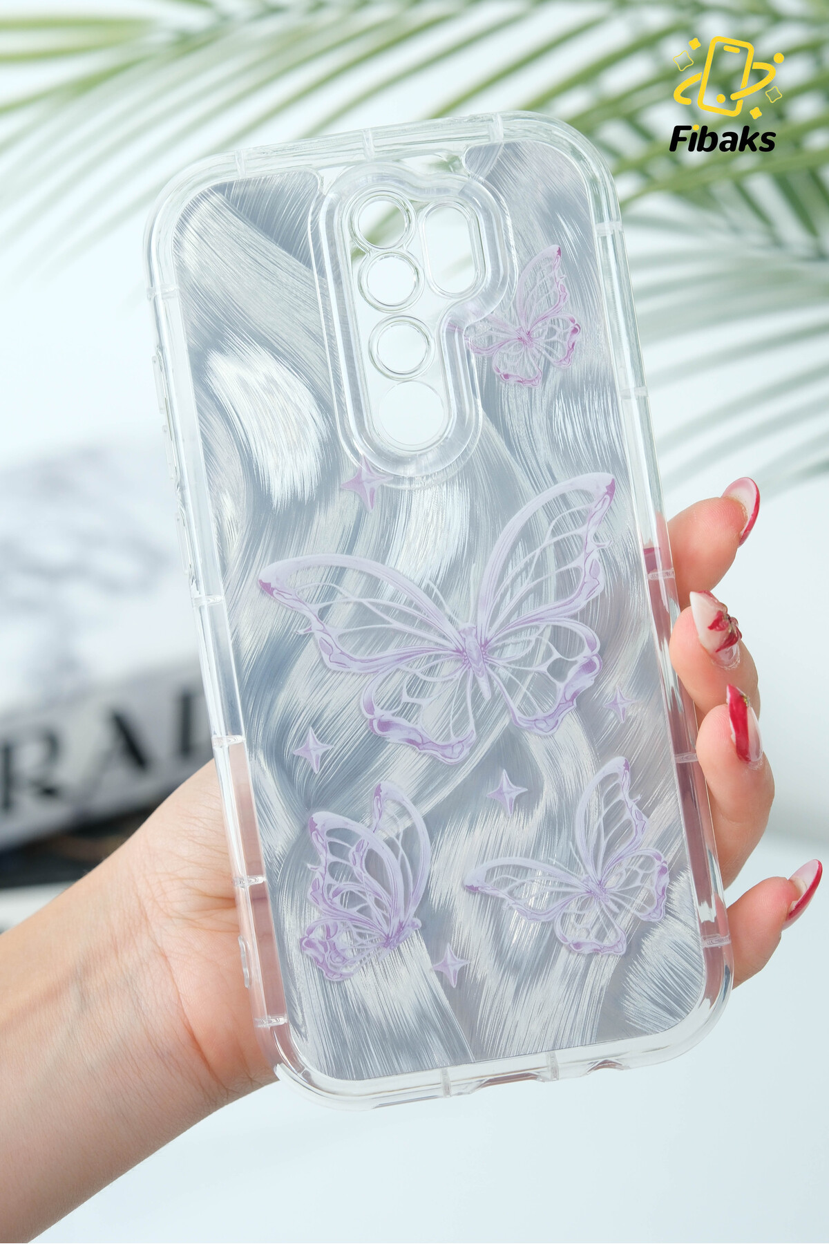 کاور و قاب شیائومی REDMI NOTE 8 PRO CASE قابل جابجایی دوربین محافظ براق هولوگرام الگوی پروانه ضربه گیر فیبکس Fibaks