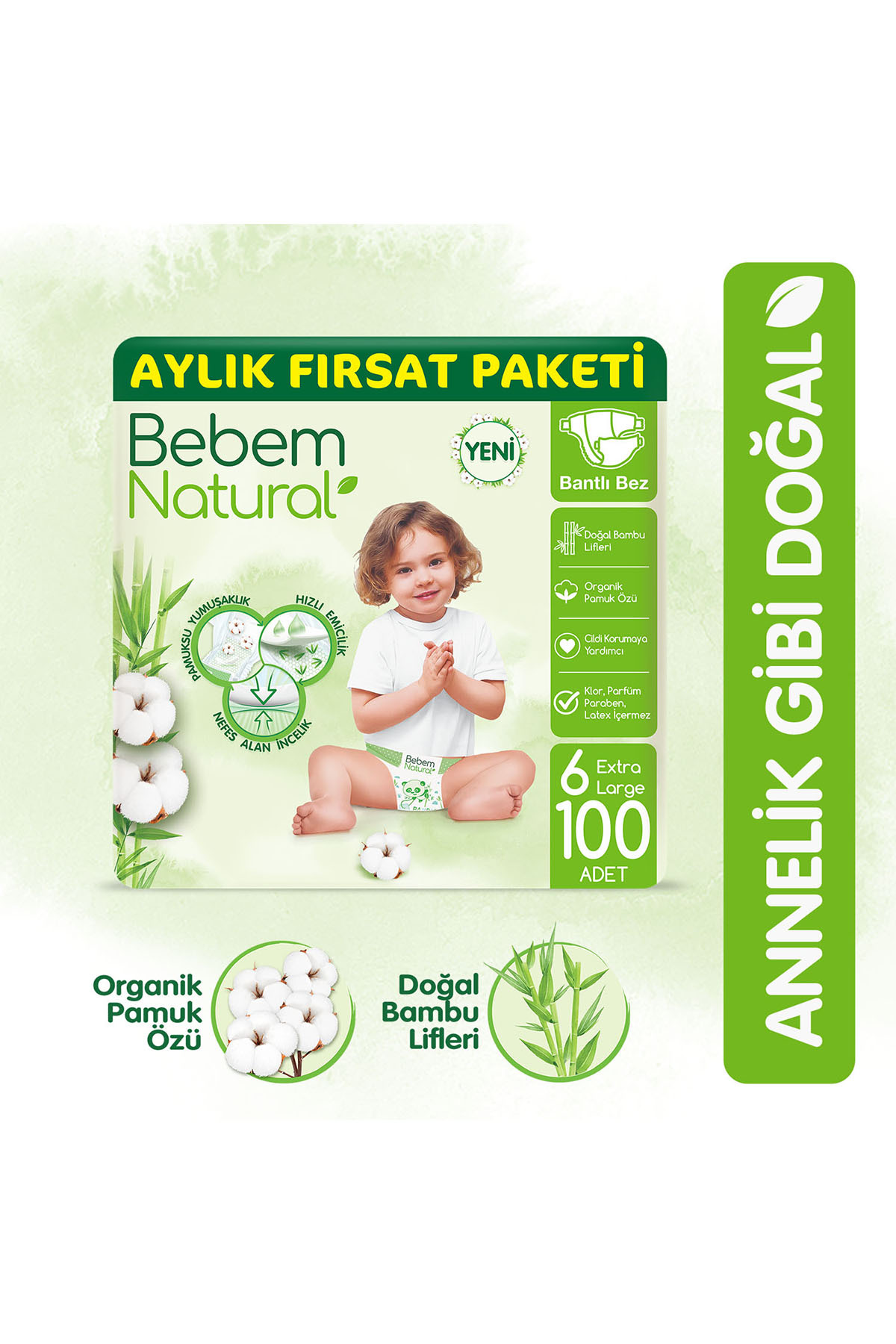 پوشک بچه سایز 6 بسته فرصت ماهانه فوق العاده بزرگ 100 عدد اورجینال Bebem Natural