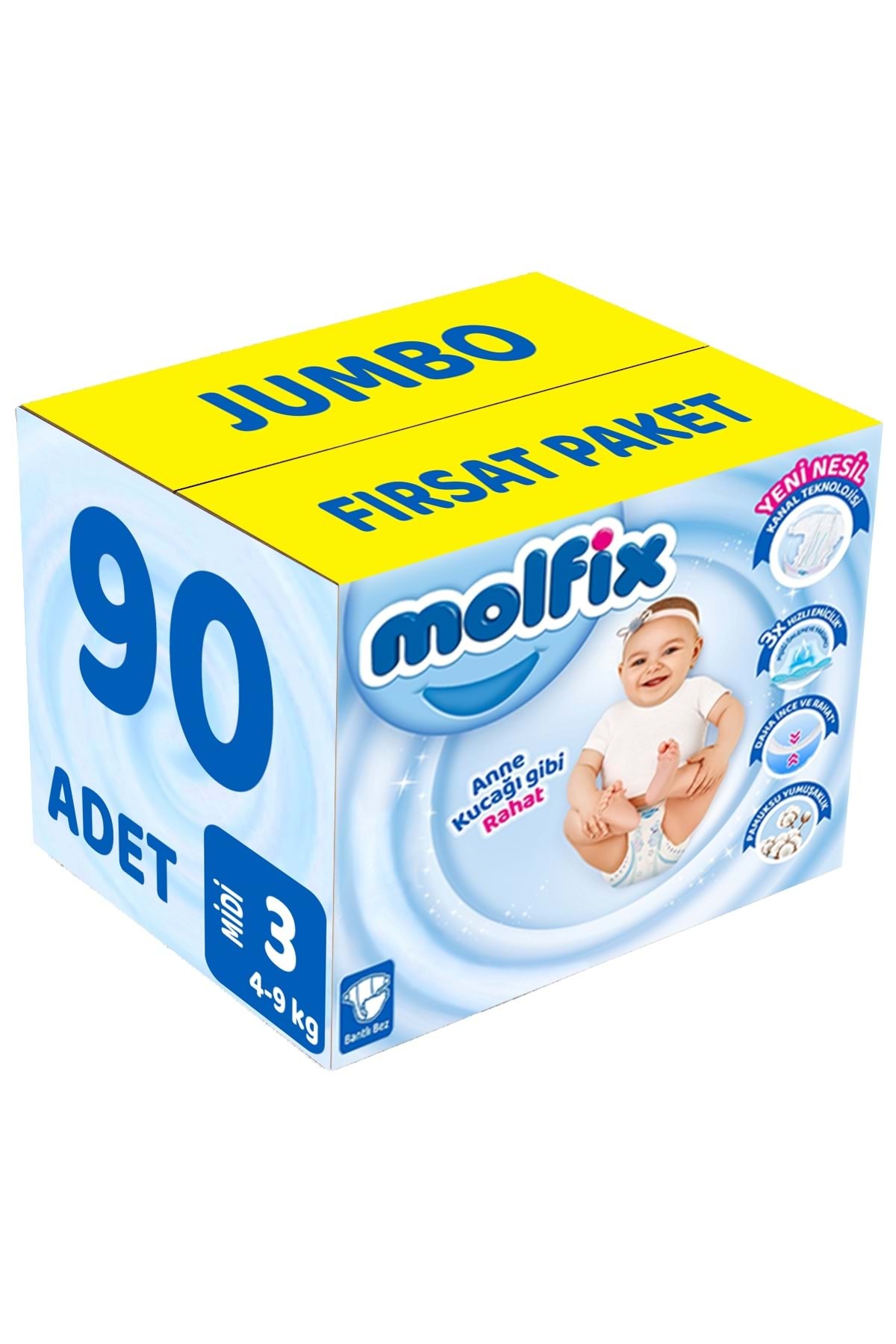 پوشک بچه سایز بچه: 3 4 9 کیلوگرم میدی 90 تکه جامبو فیرسات پی کی اورجینال Molfix