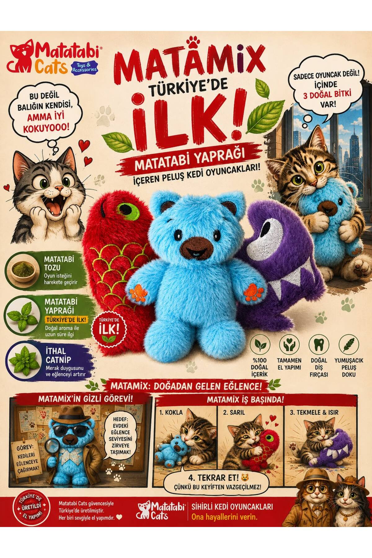 اسباب‌بازی پولیشی گربه ماتاتابی کتس MATATABİ CATS، سری MATAMIX | BADY، مدل PLŞ 201، چندرنگ