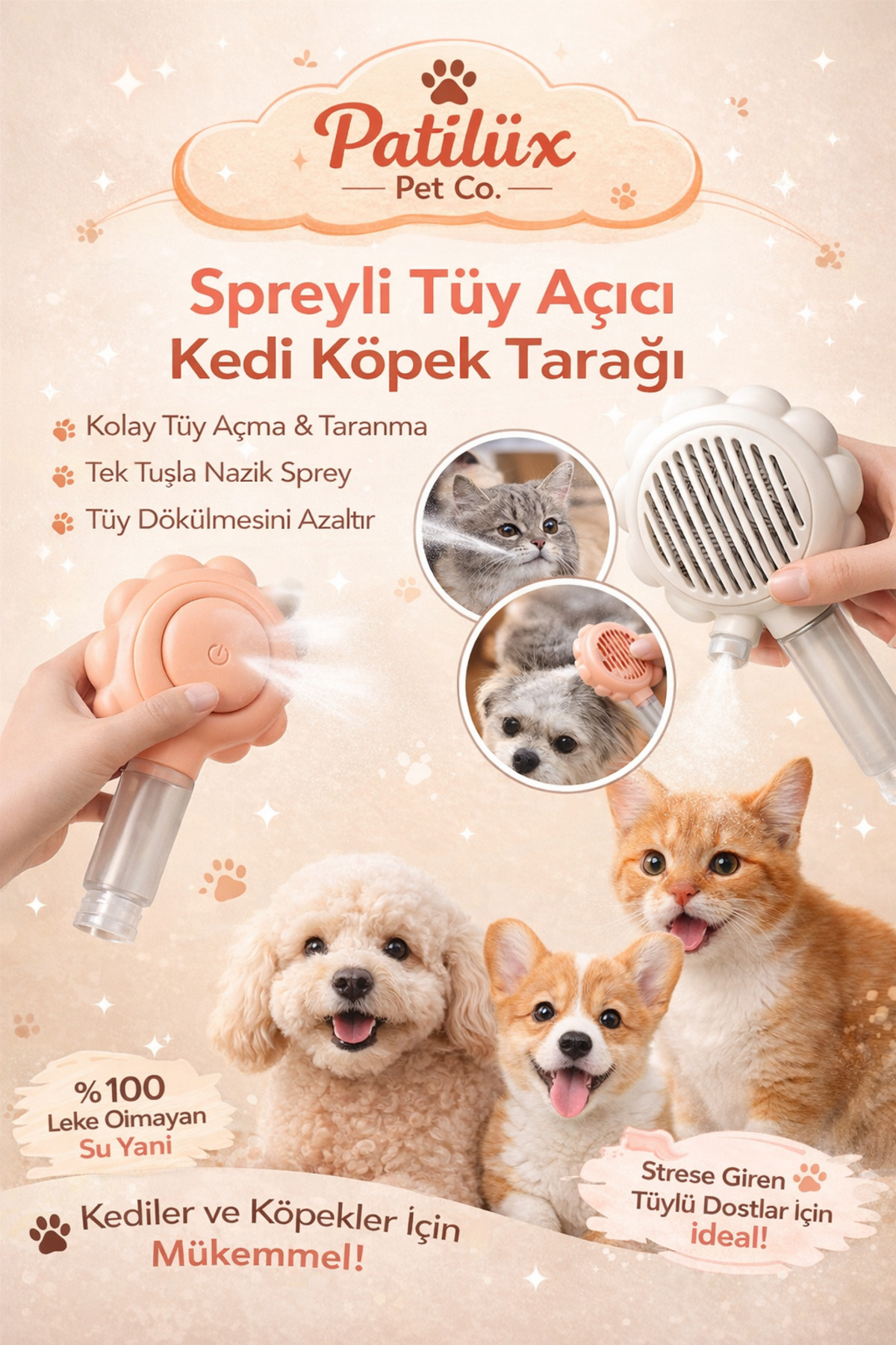 شانه اسپری‌دار و جمع‌کننده موی گربه و سگ پتیلوکس پت‌کو Patilux Pet Co مدل PATİ061