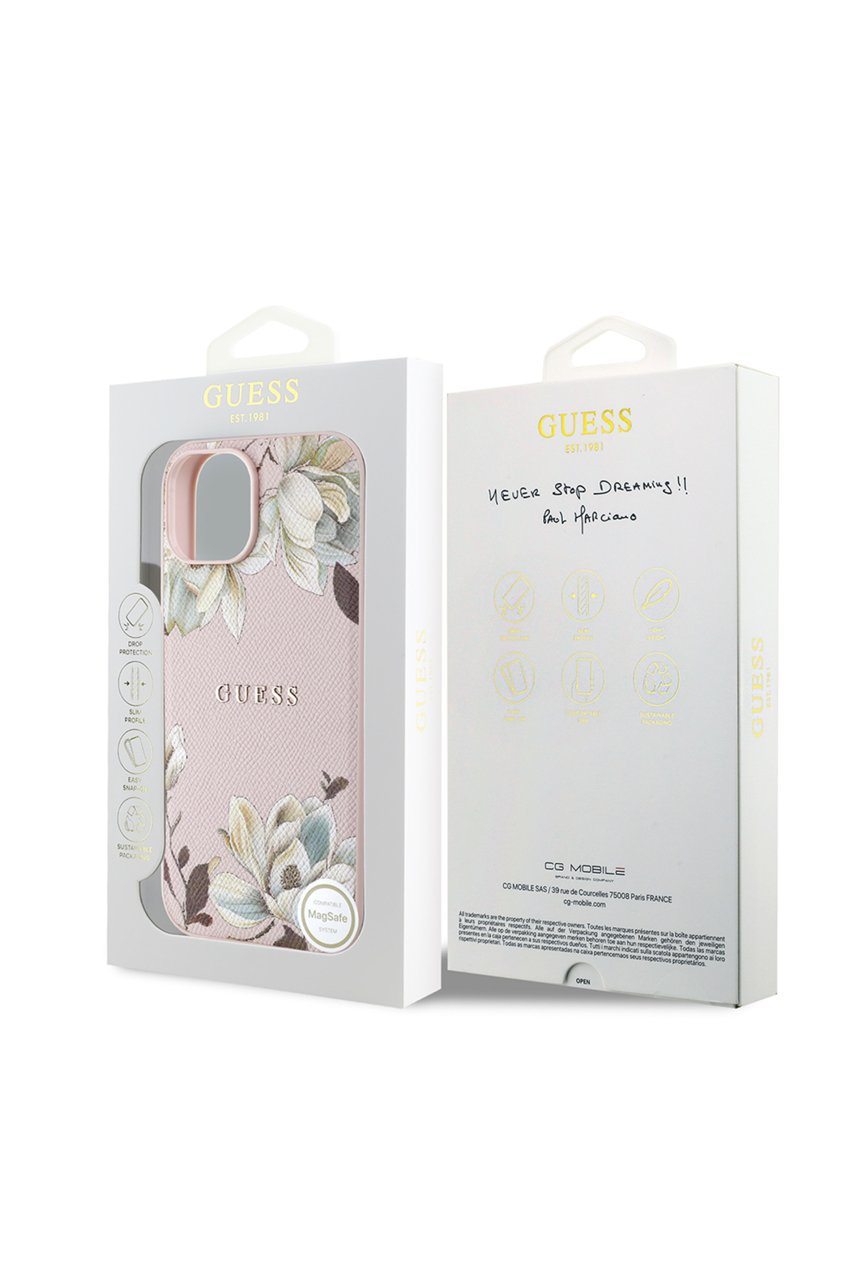 کاور و قاب جلد لوگوی متنی فلزی طرح گل ویژه دارای مجوز M SAFE GUESS COMPATIBLE IPHONE 15 اورجینال Guess