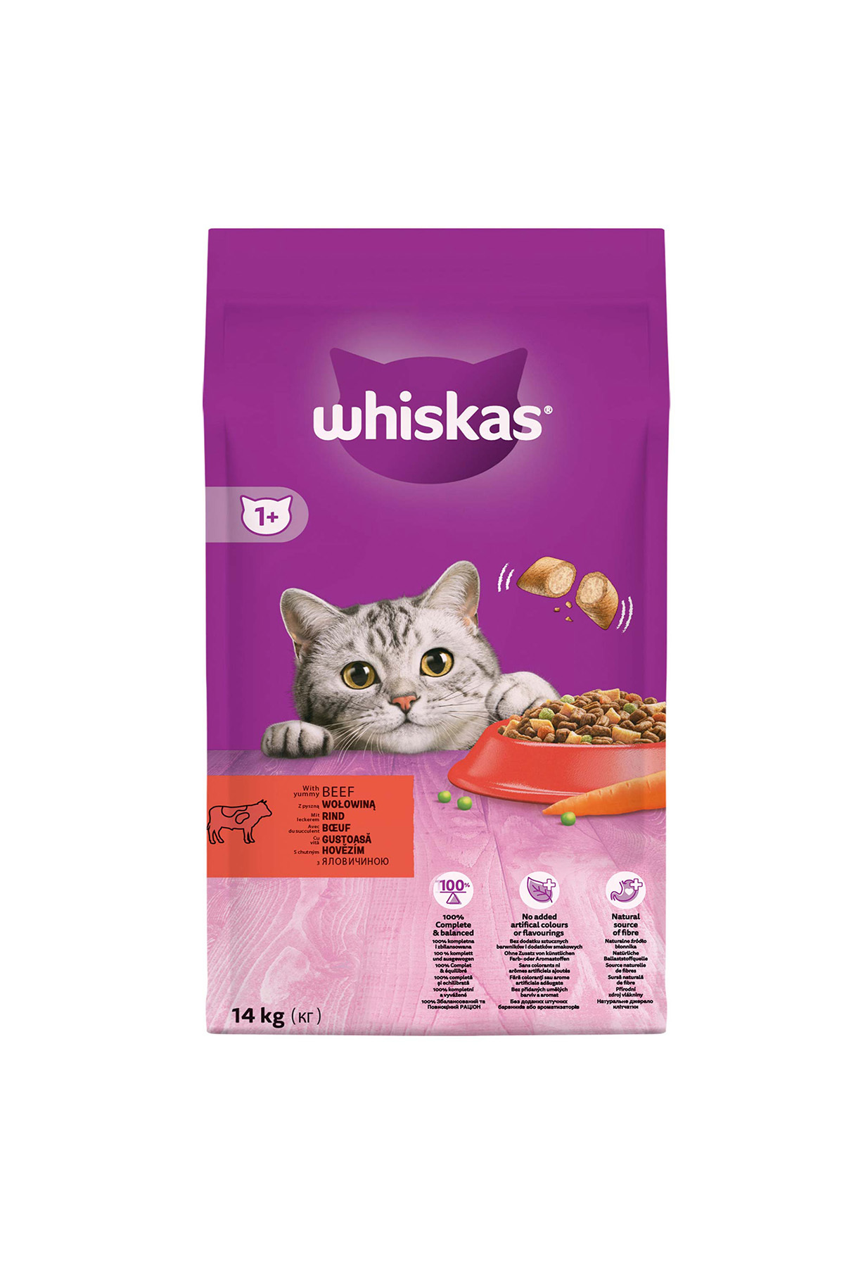 غذای خشک گربه بالغ ویسکاس Whiskas با طعم گوشت گاو، ۱۴ کیلوگرم
