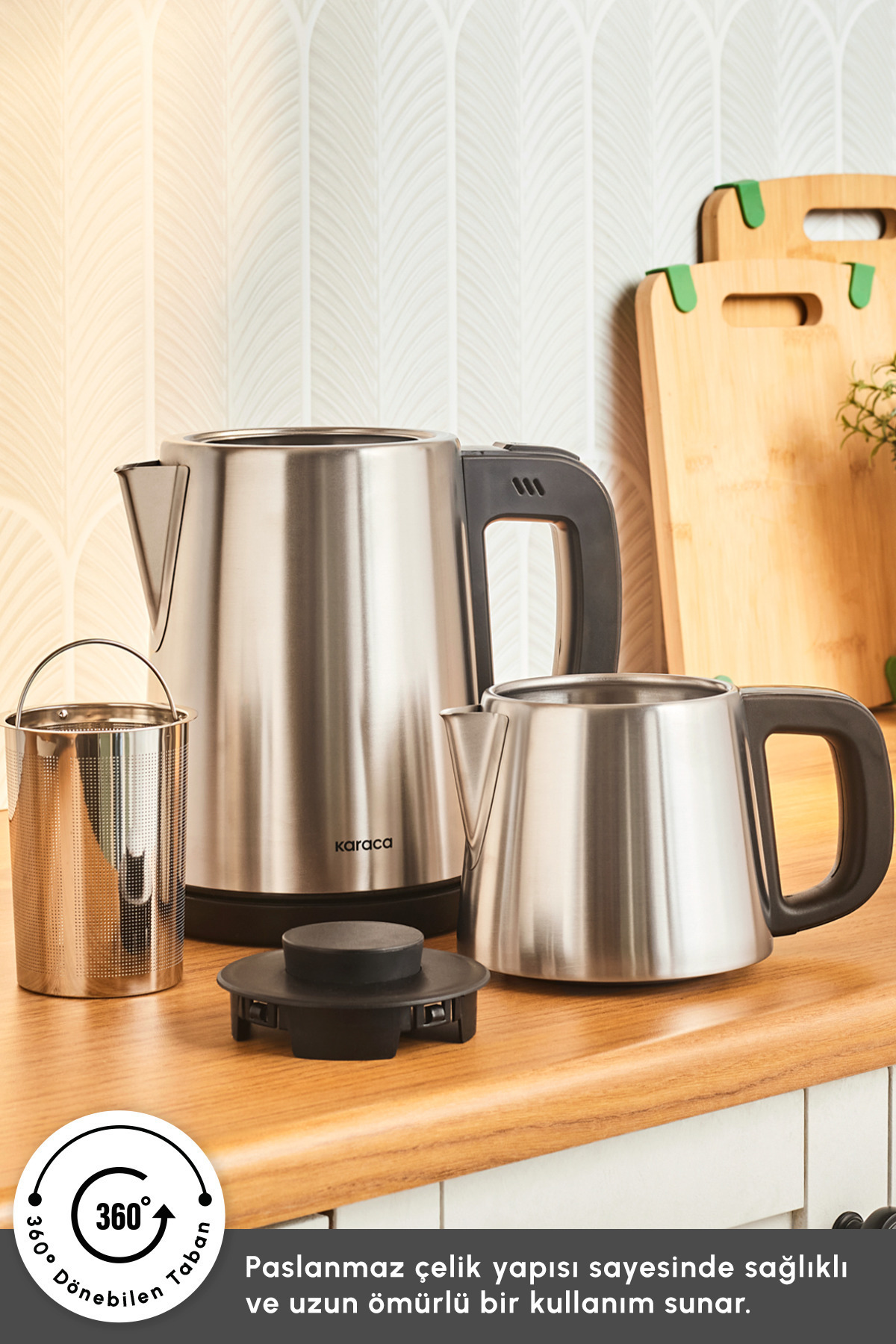 چای ساز دمنوش 2 در 1 کتری استیل INOX مشکی اورجینال Karaca