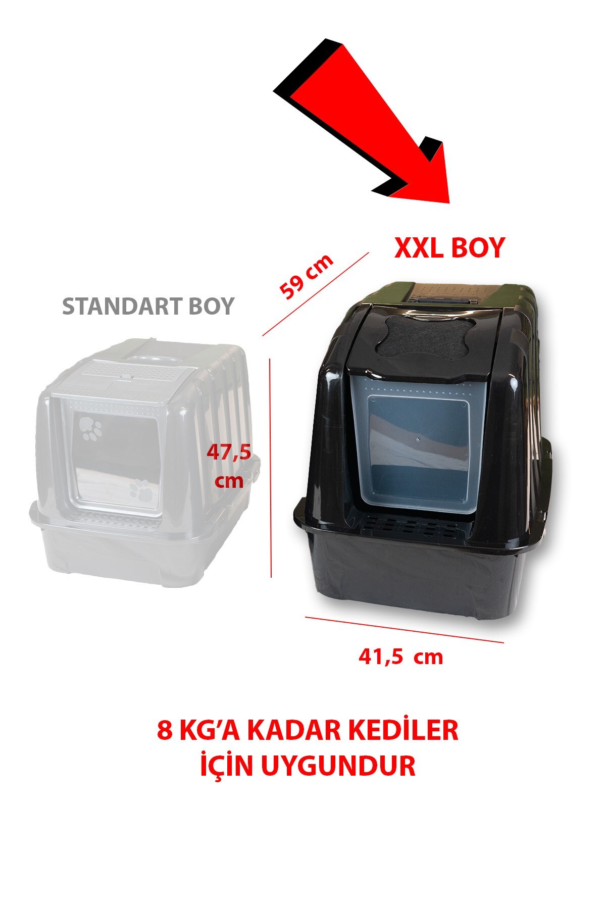 ظرف خاک گربه دردار XXL کورتبای شکل Kurtbay Şekil، مشکی، ۵۹×۴۱٫۵×۴۷٫۵ سانتی‌متر unisex