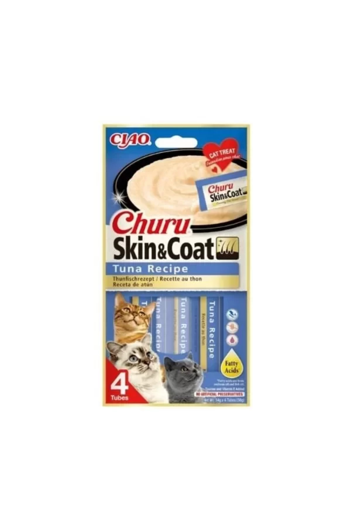 تشویقی مایع گربه اینابا TREND (Inaba) Ciao Churu Skin Coat با طعم تن ماهی، ۱۴ گرم، ۴ عددی
