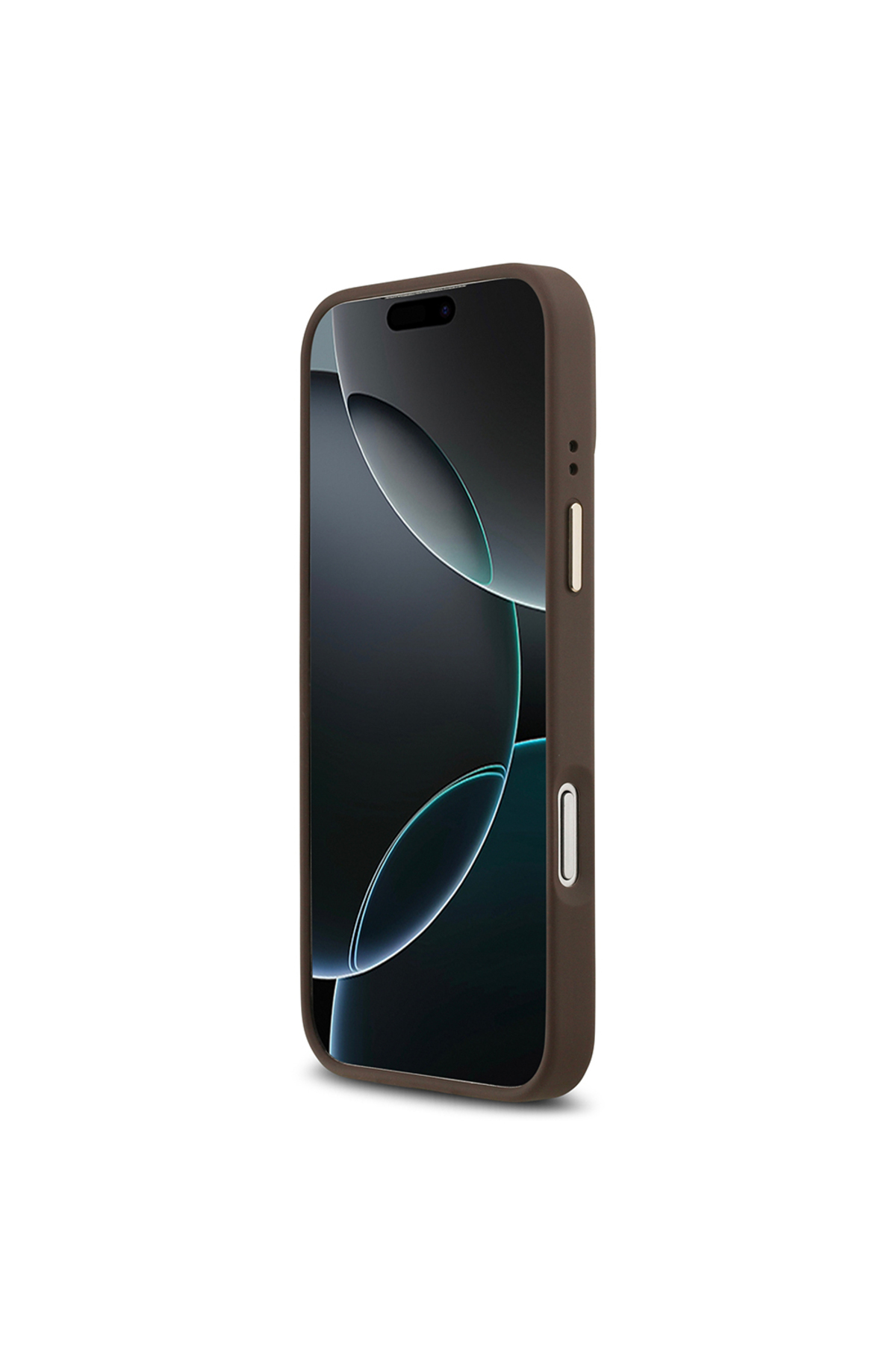 کاور و قاب سازگار با IPHONE 17 PRO MAX دارای مجوز M SAFE لوگوی متن چاپی داغ PU چرم گل صد تومانی قهوه ای اورجینال Guess