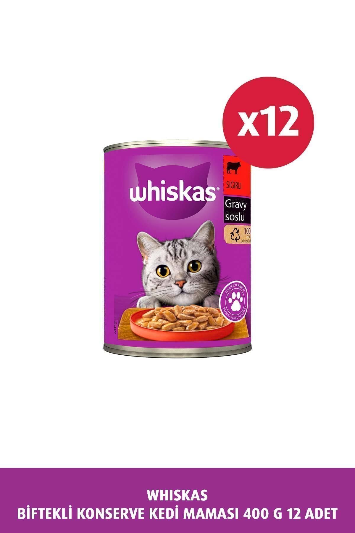 کنسرو غذای گربه ویسکاس Whiskas با طعم گوشت گاو، ۱۲ قوطی ۴۰۰ گرمی