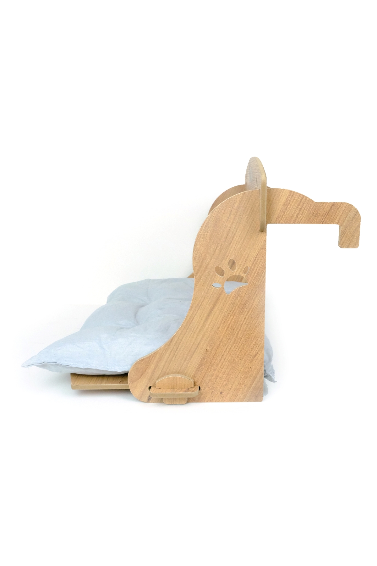 جای خواب چوبی رادیاتوری گربه و سگ با کوسن و نام اختصاصی ریل‌وود RealWood، مدل RW012، خاکستری