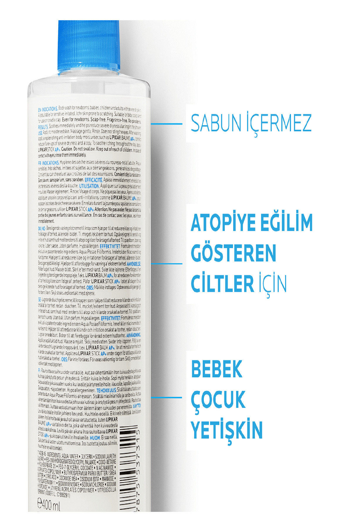 La Roche Posay ژل شستشوی صورت و بدن لیپیکار سیندت AP+ برای پوست خشک و حساس 400 میلی لیتر