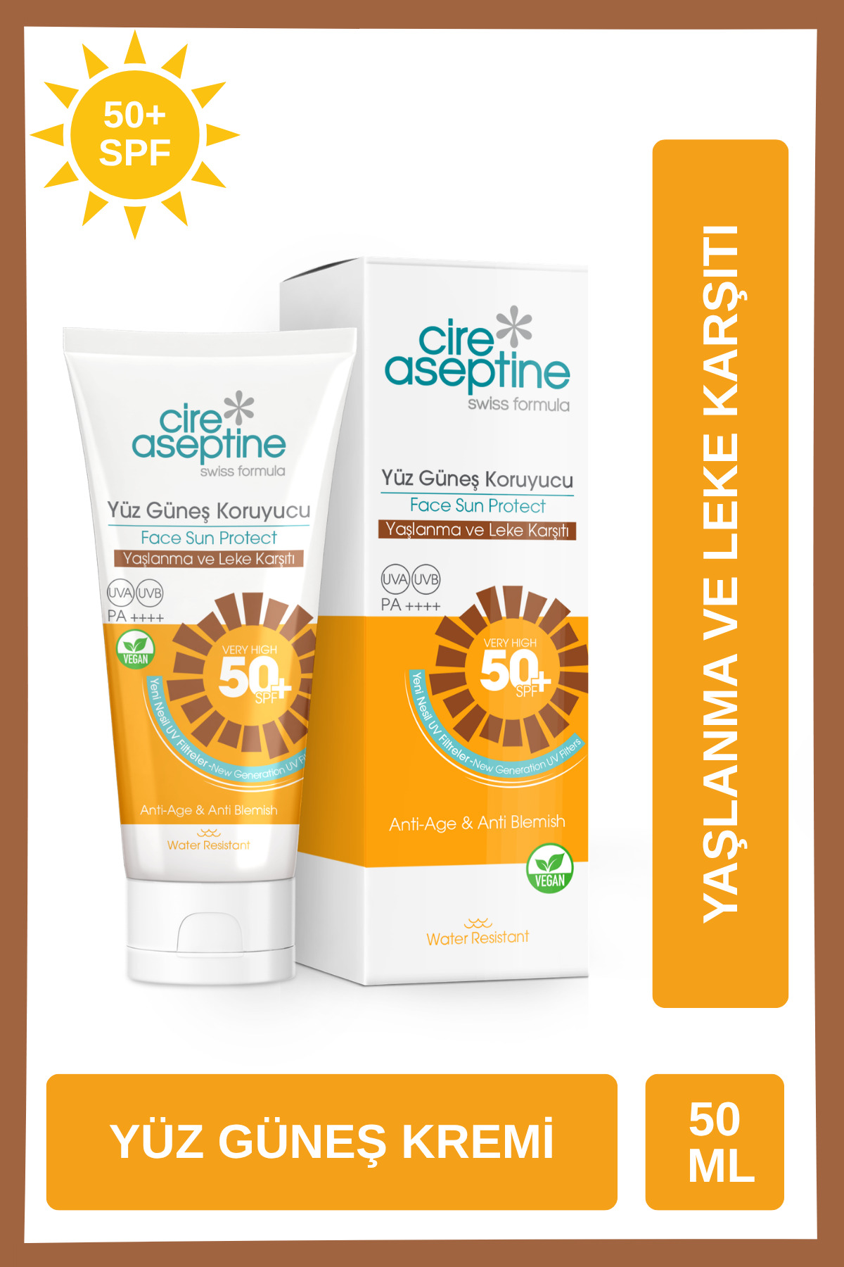 Cire Aseptine ضدآفتاب صد سن Aging و لک SPF 50 مایع 50 میلی لیتر