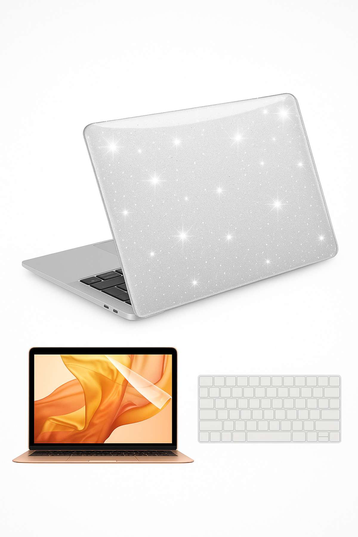 محافظ نوت بوک APPLE MACBOOK AIR 13 M1 CHIP 2020 A2337 شفاف نقره ای پوشش صفحه کلید نمایش فیبکس Fibaks