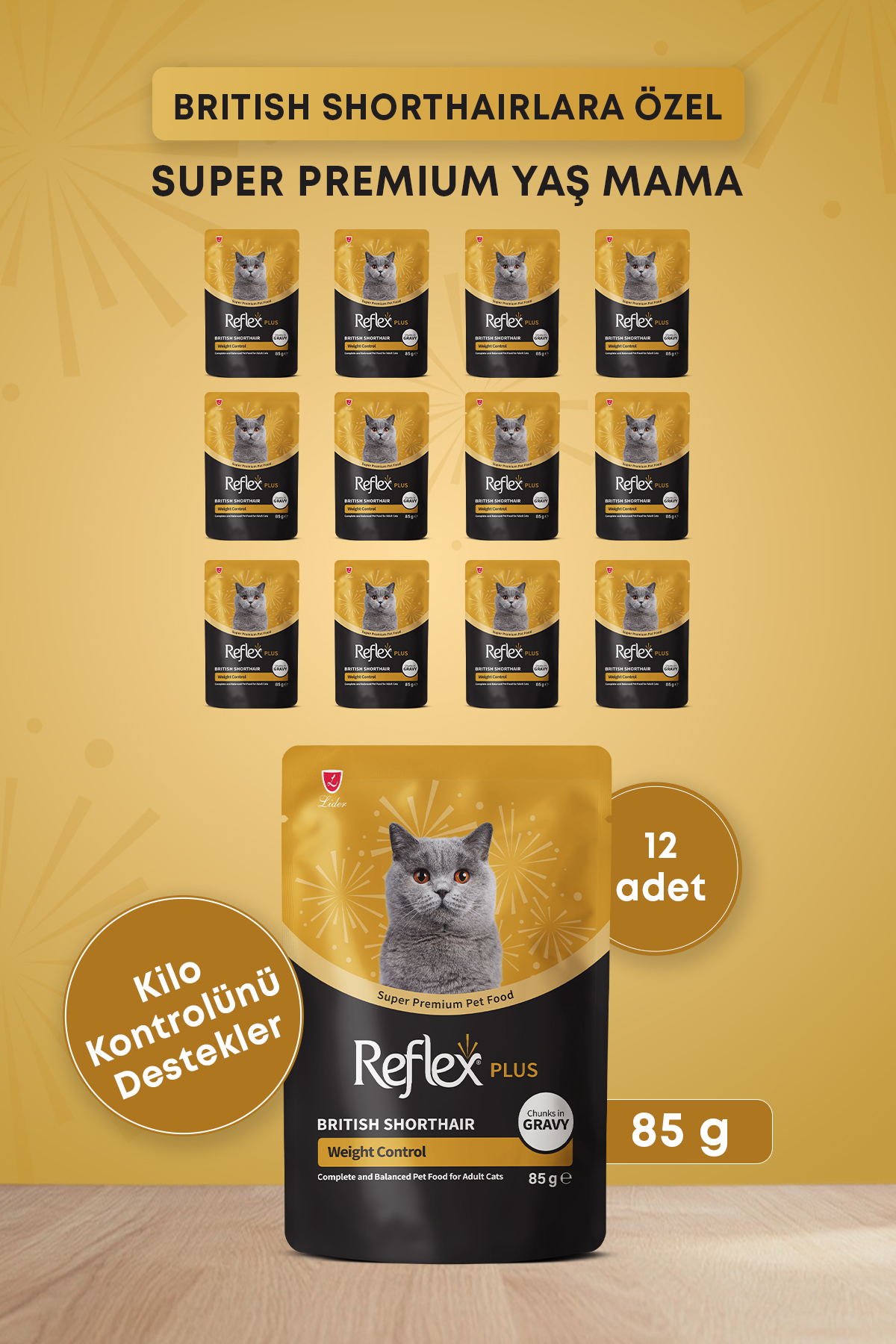 کنسرو غذای گربه بالغ بریتیش شورت‌هیر رفلکس Reflex Plus، ۸۵ گرم × ۱۲ عدد