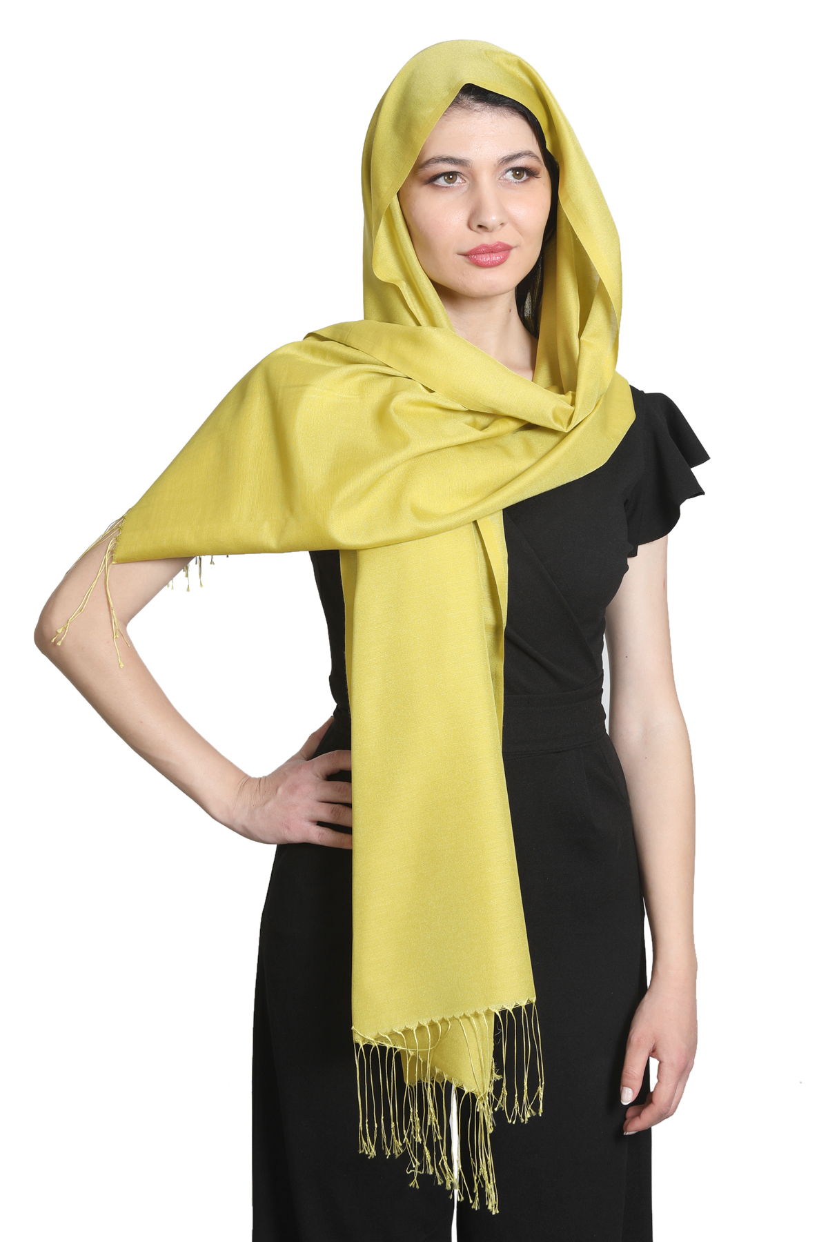 شال ابریشمی ساتن میستیک Mystic مدل MS-390، سبز لیمویی زنانه