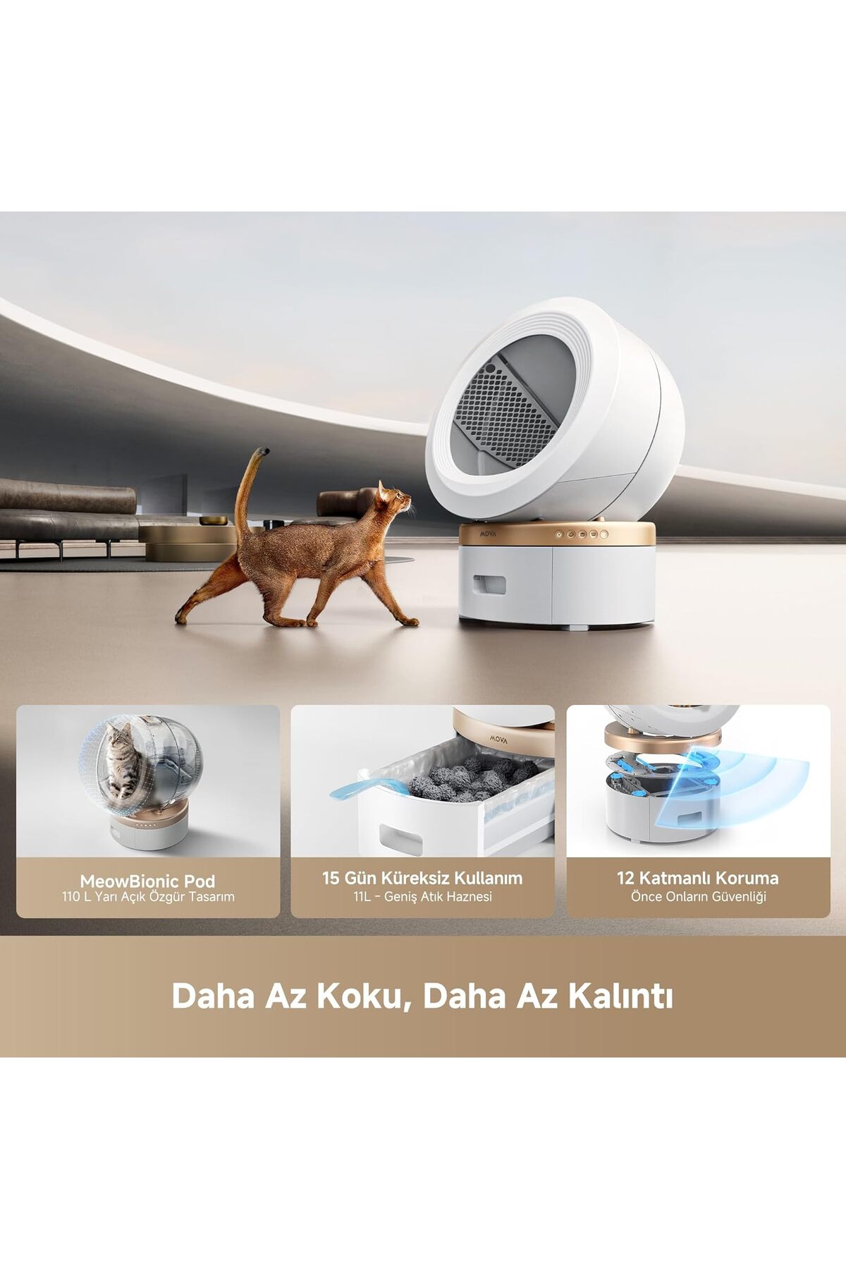 توالت هوشمند گربه مووا MOVA MeowgicPod LR10 Prime، دو مخزنه، سفید
