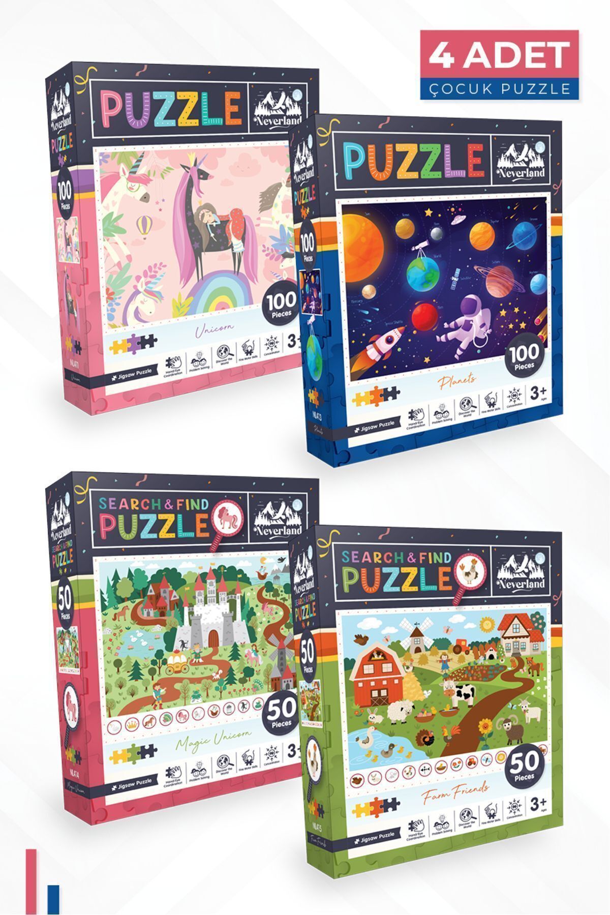 پازل ها و یاپبوزهای کودک دخترانه پسرانه بچگانه 4 100 P. UNICORN PLANETS 50 ARA پیدا کردن دوستان تکشاخ مزرعه Neverland