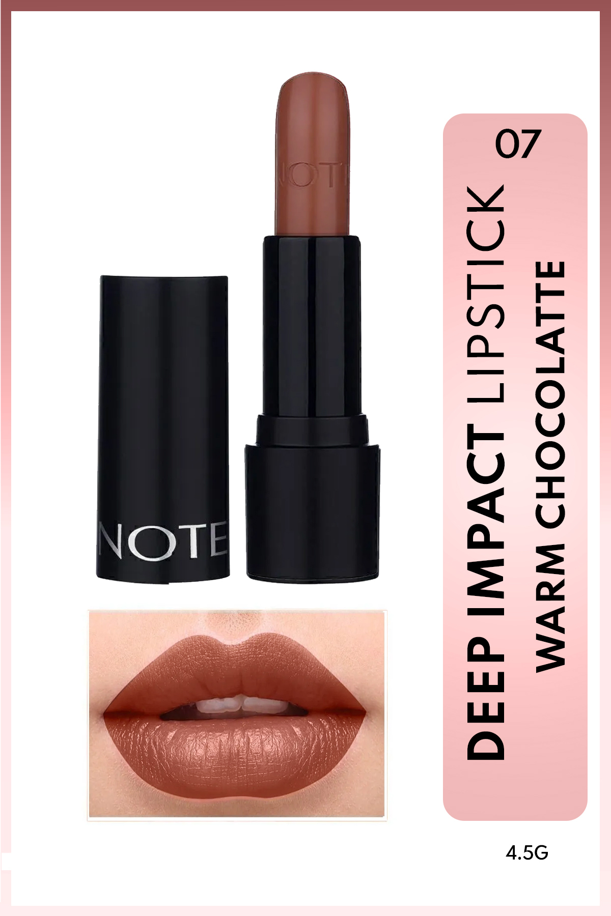 رژ لب نیمه براق و کرمی رنگ قهوه‌ای مدل Deep Impact مناسب برای همه نوت کازمتیکس Note Cosmetics