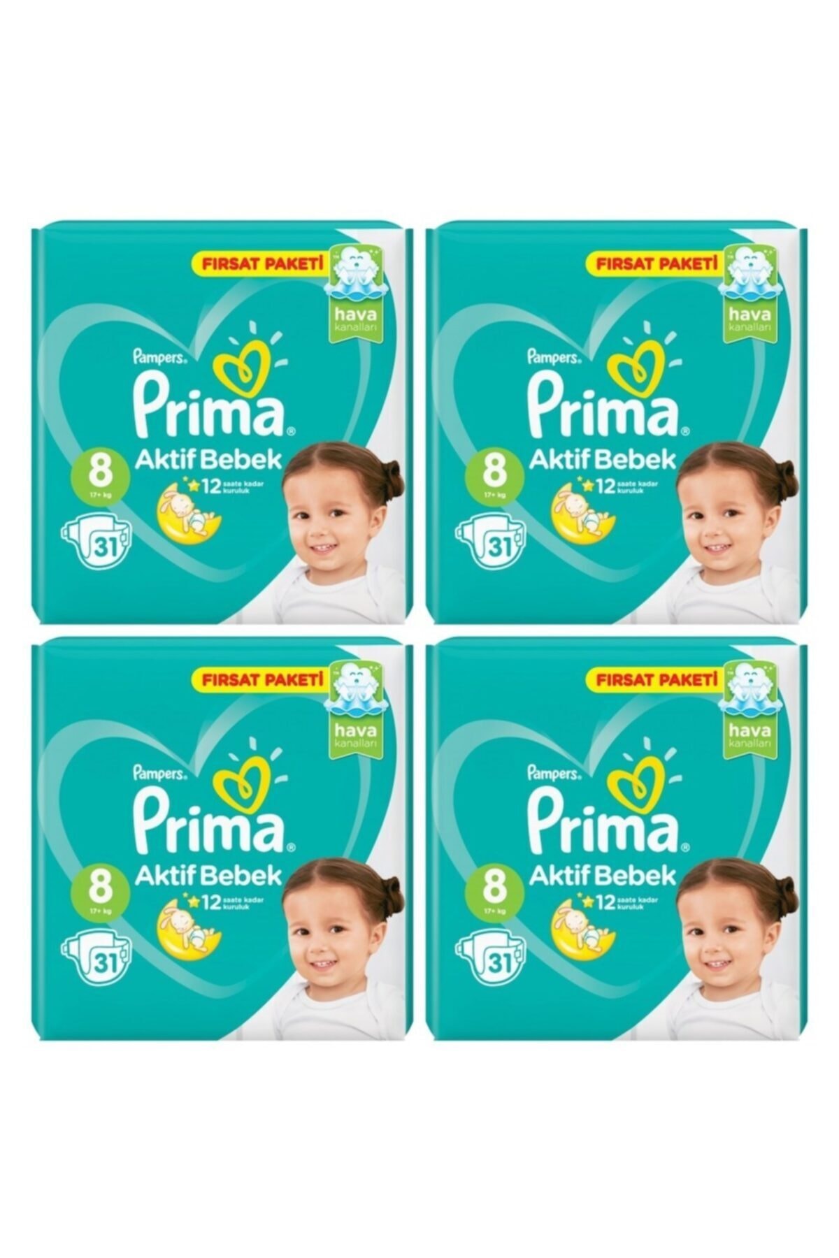 پوشک بچه بسته فرصت 8 سایز 31 4 124 عدد 17+ کیلوگرم اورجینال Prima