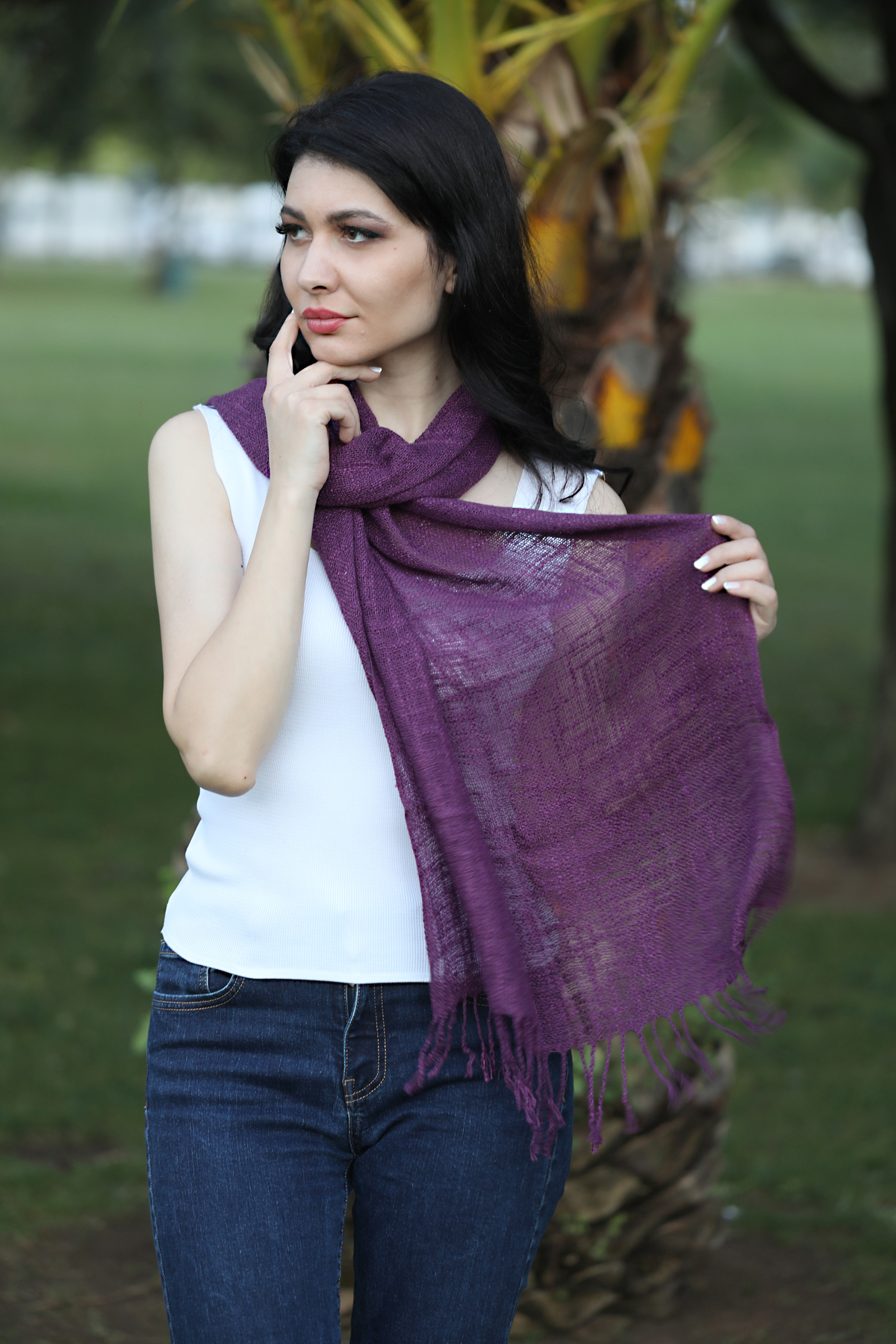 شال کتانی بنفش میستیک Mystic مدل MS-274