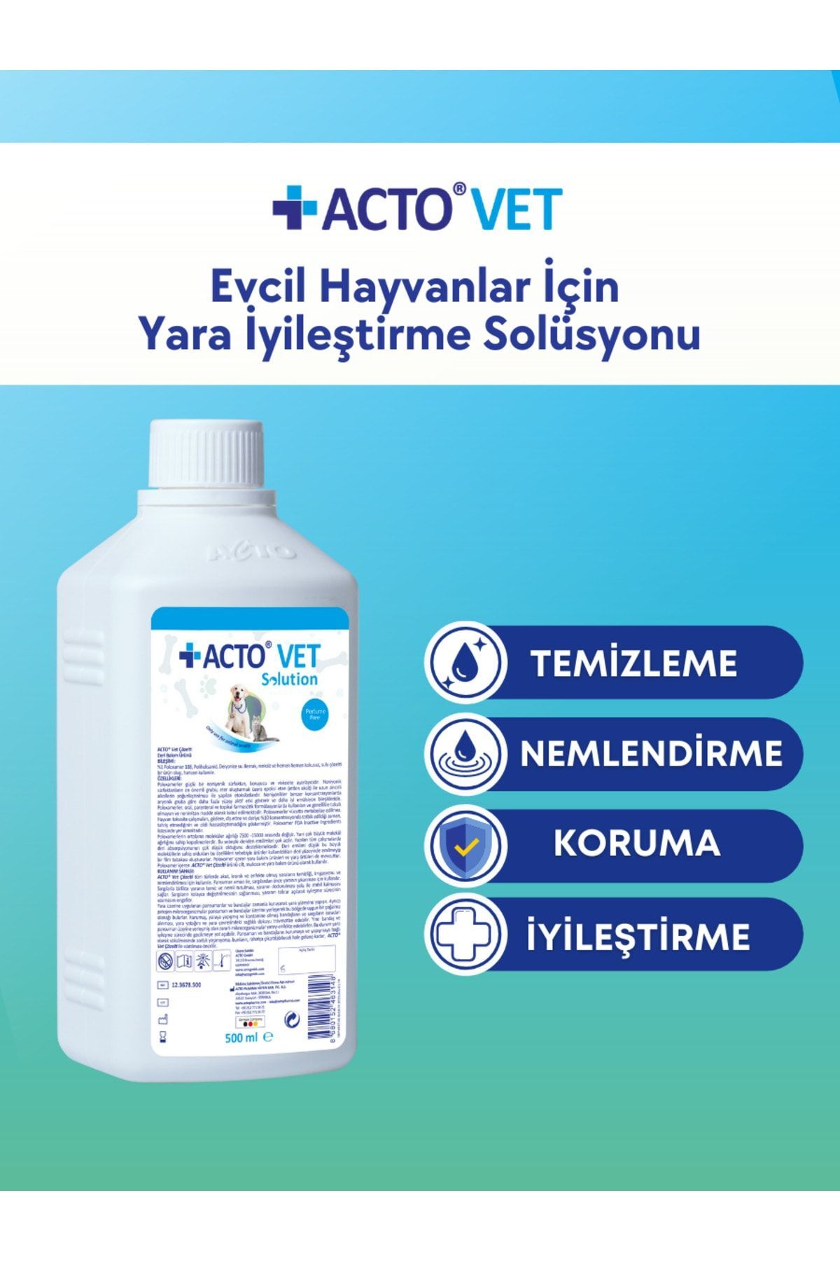 محلول ترمیم زخم حیوانات خانگی Vet Solution اکتو Acto، ۵۰۰ میلی‌لیتر