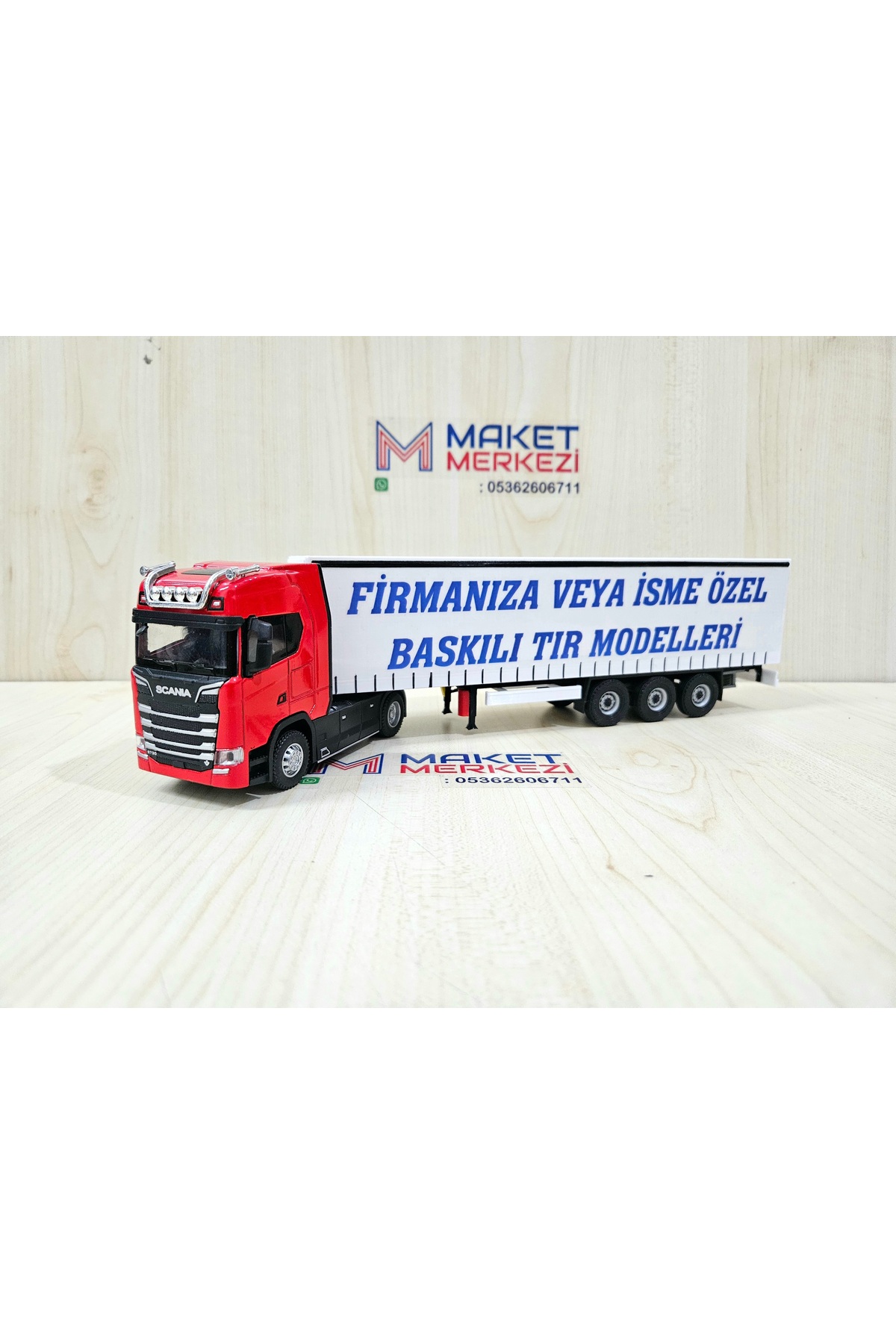 مدل خودرو کامیون قرمز SCANIA S730 به طول 30 سانتی متر در مقیاس 1 50 نام شرکت را می توان نوشت اورجینال Maket