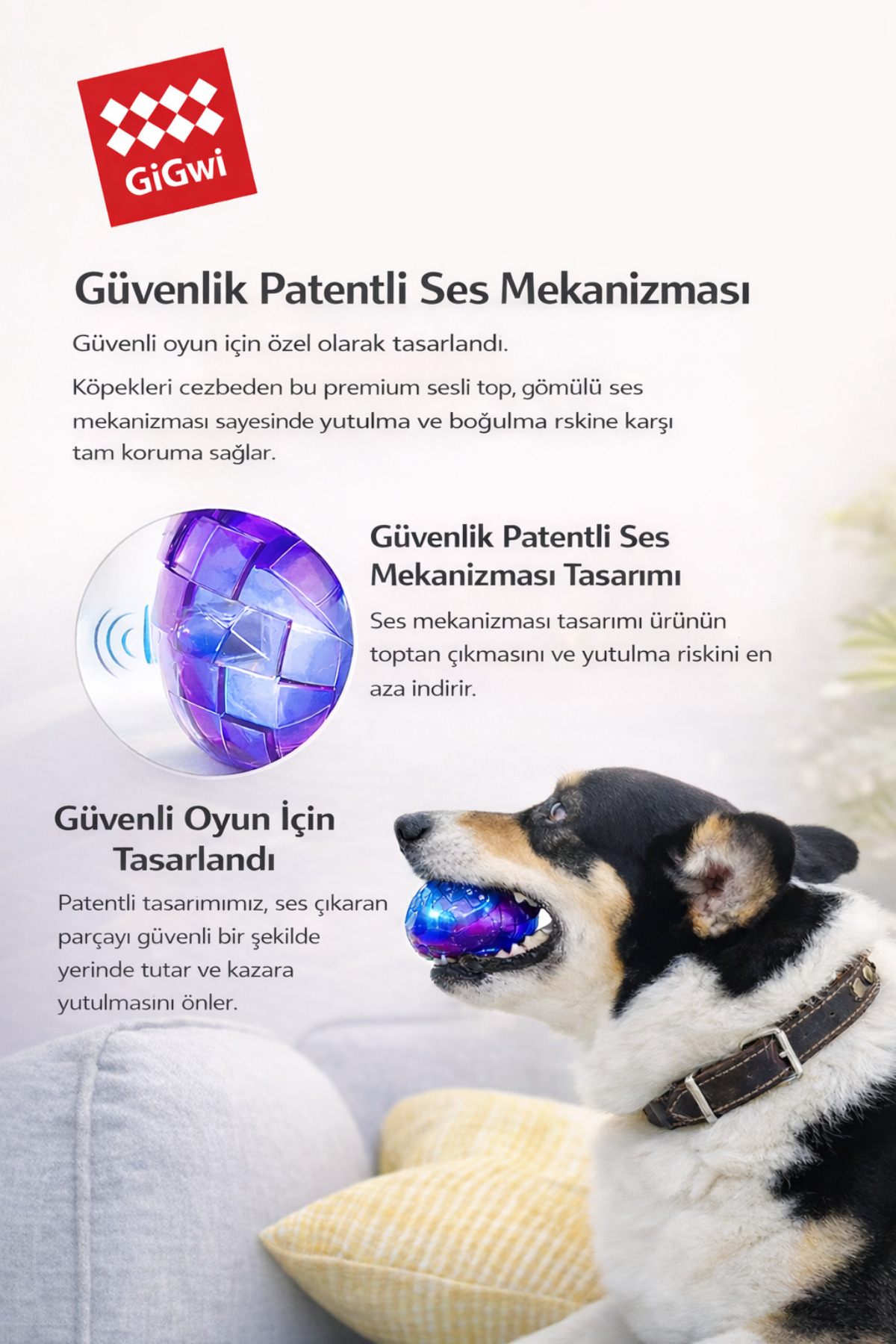 اسباب‌بازی توپ سگ گیگ‌وی Gigwi Ball Originals، صدادار و بافت‌دار، ۵ سانتی‌متر آبی